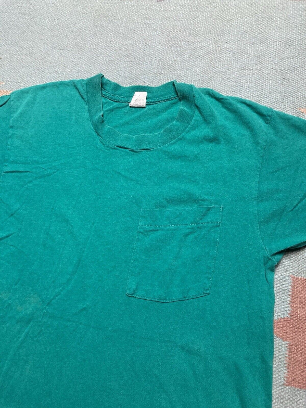 Fruit Of The Loom × Vintage 80s fruit of the loom pocket tshirt blank turquoise cotton M Size US M / EU 48-50 / 2 - 3 Thumbnail