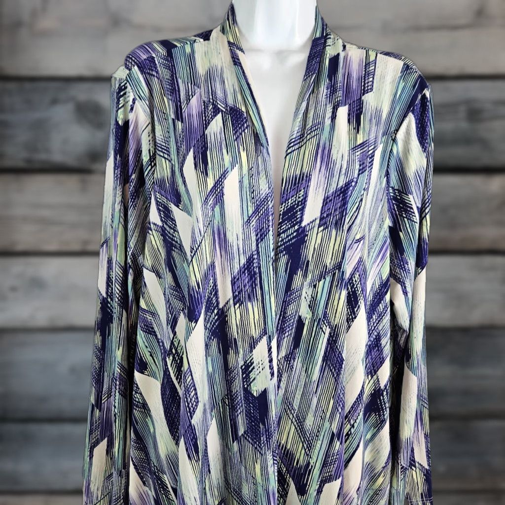 Vintage Chico's EasyWear Womens Cardigan XL Blue Green Long Sleeve Open Front Sweater, Casual Knits Womens XL Cardigan Size XL / US 12-14 / IT 48-50 - 1 Thumbnail
