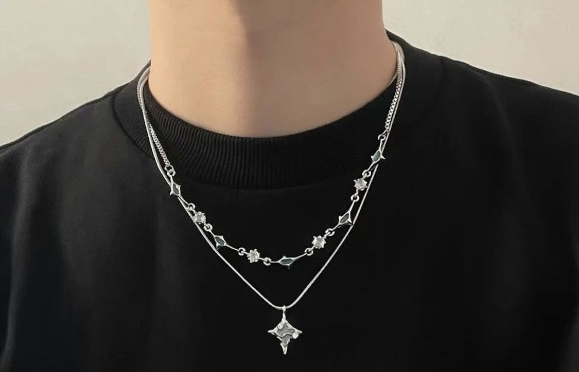 Jewelry Crystal Stone Silver Abstract Star Chain Necklace Size ONE SIZE - 4 Thumbnail