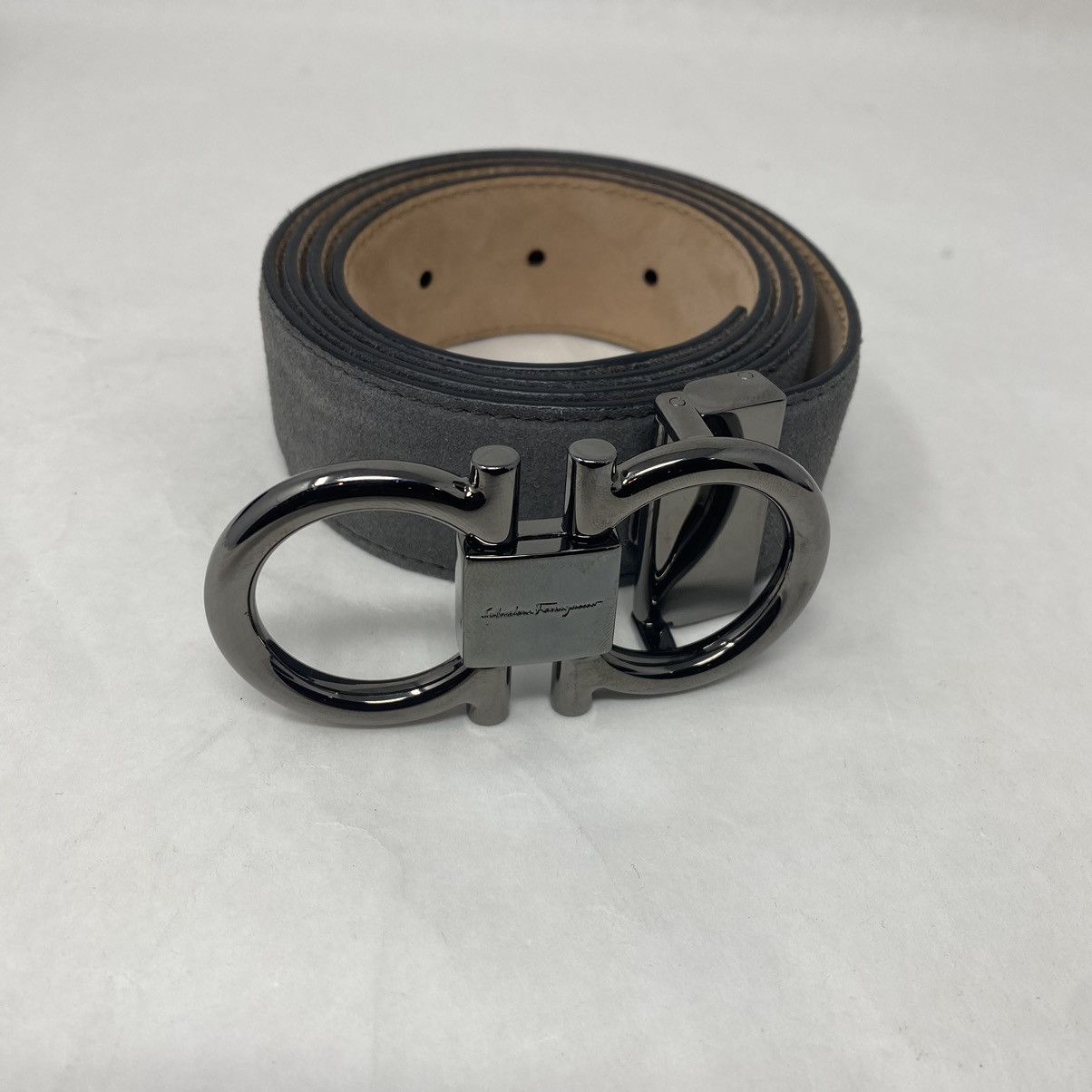 Ferragamo Double Gancio Suede Grey Belt