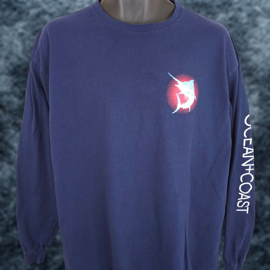 Vintage Ocean + Coast Marlin Fishing T Shirt Mens XL Blue Sportfishing Long Sleeve Shirts Size US XL / EU 56 / 4 - 1 Thumbnail