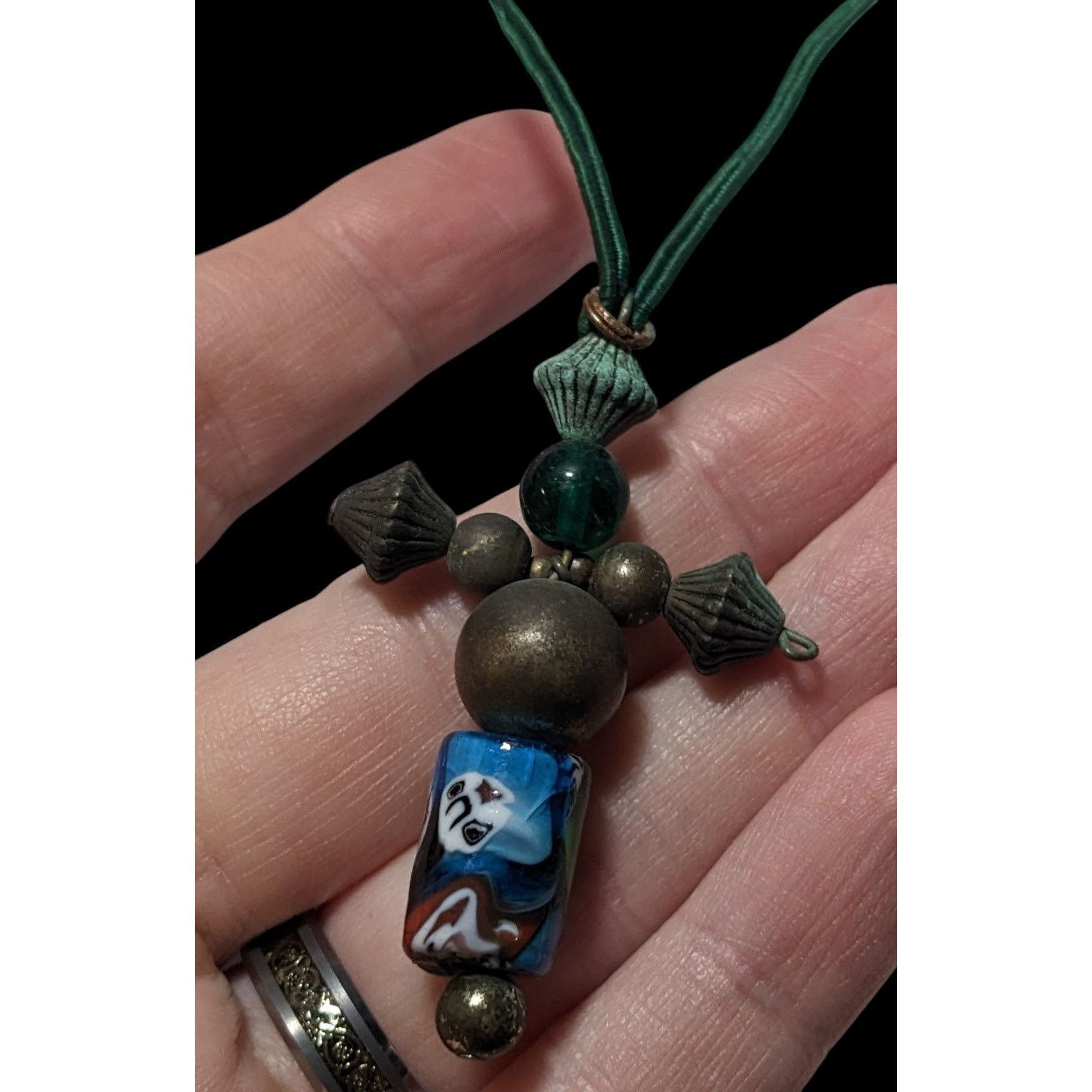 Other Vintage Brass And Glass Beaded Cross Necklace Size ONE SIZE - 4 Thumbnail