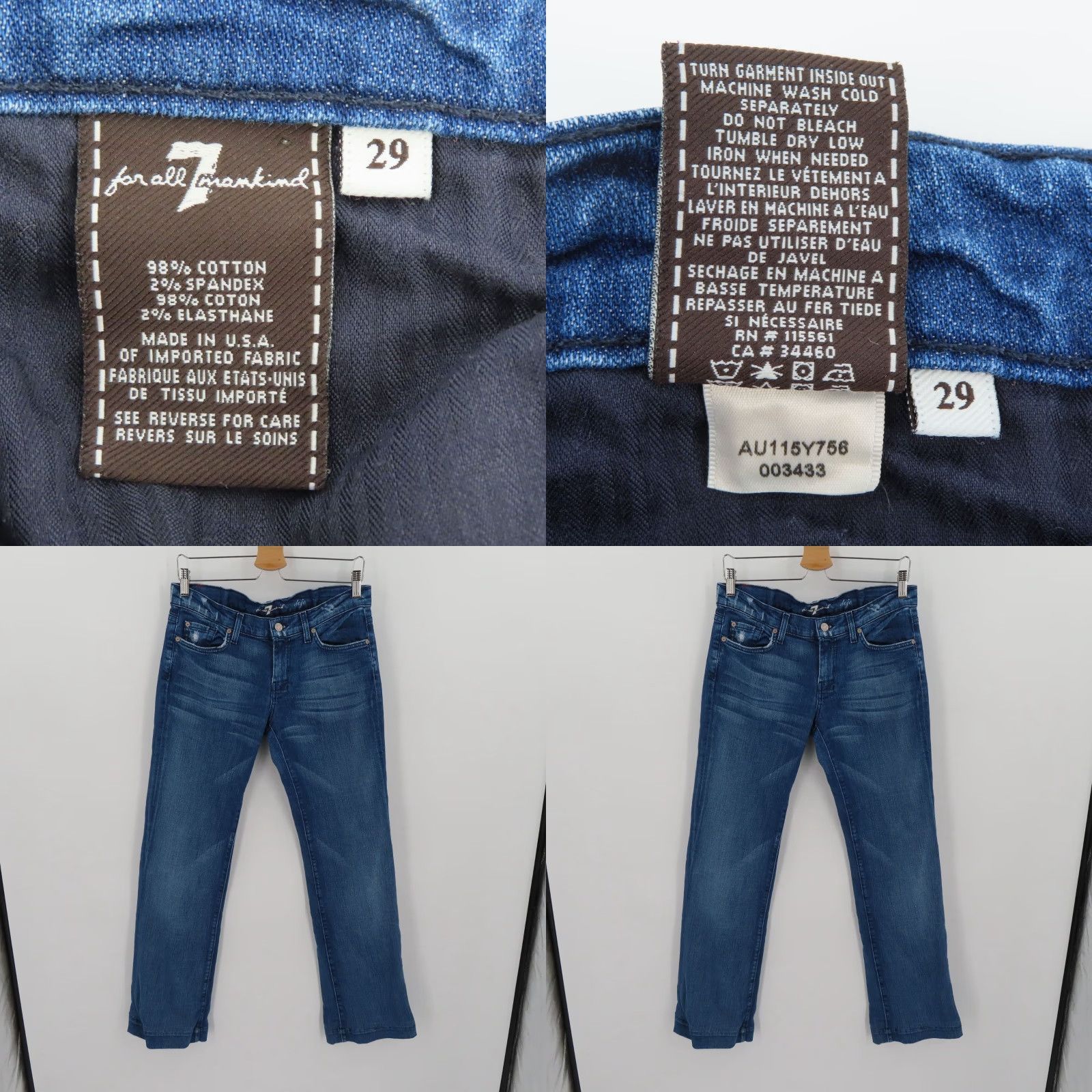 7 For All Mankind 7 For All Mankind Women Jeans Dojo Distressed Blue Denim 5-Pocket Pockets Bootcut Regular Size 29 Size 29" - 9 Thumbnail