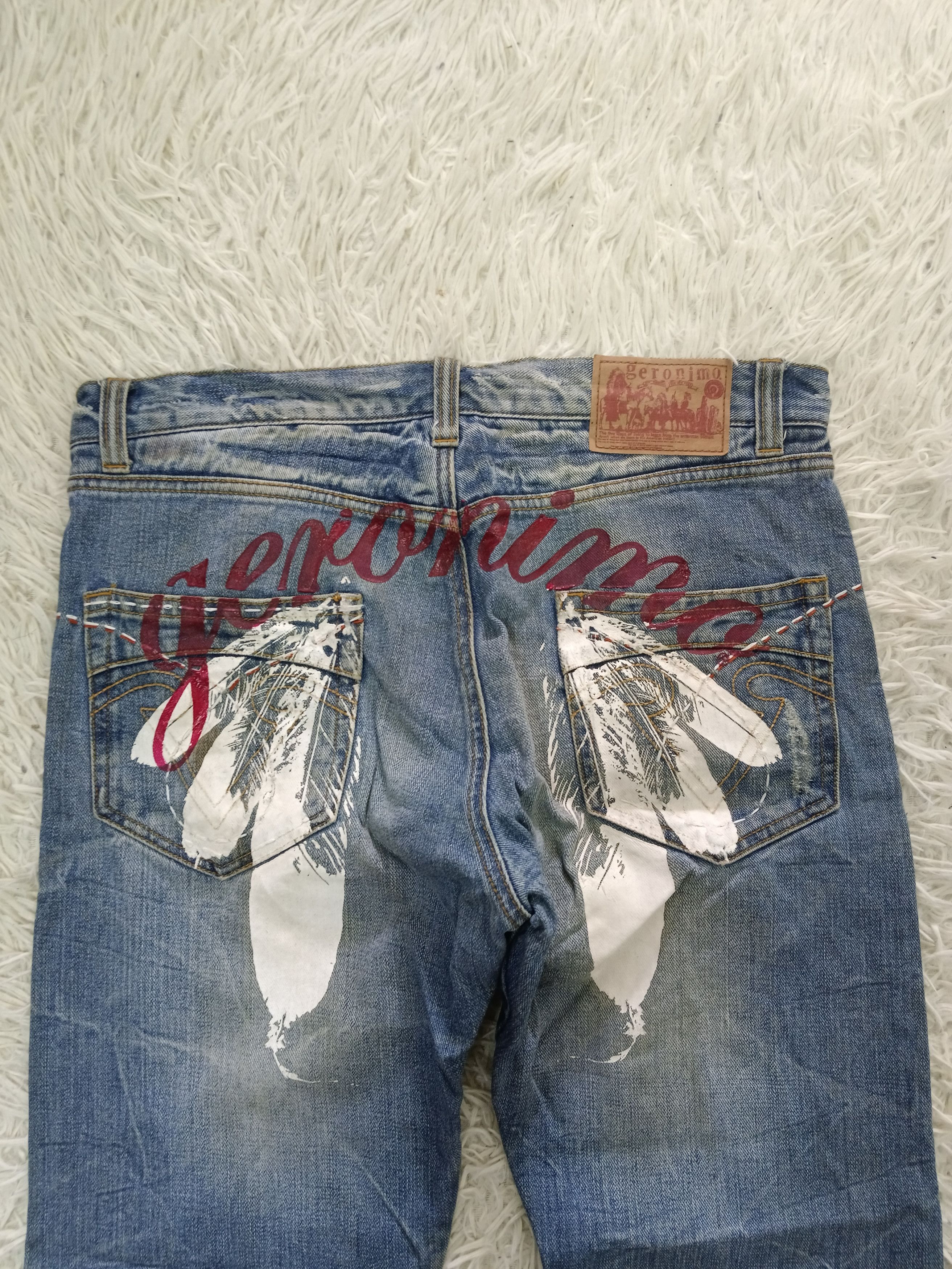 Japanese Brand NATIVE ART GERONIMO DISTRESSED DENIM PANTS Size US 32 / EU 48 - 4 Thumbnail