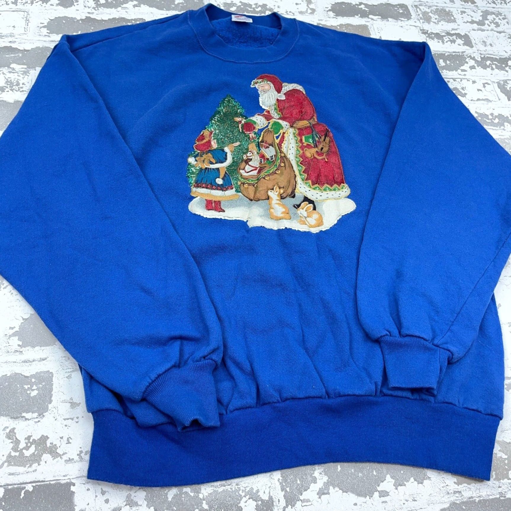 Tultex VINTAGE Christmas Sweater Women XL Blue Crew Neck Sweatshirt USA 90s Santa Claus Size XL / US 12-14 / IT 48-50 - 5 Thumbnail