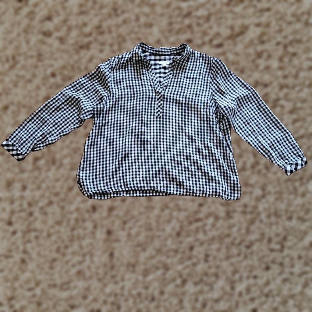 Talbots J Jill Blouse Shirt Womens Large Black White Gingham Plaid 3/4 Sleeve V-Neck Pullover Button Cuff Casual Everyday Vintage No Size L / US 10 / IT 46 - 1 Thumbnail