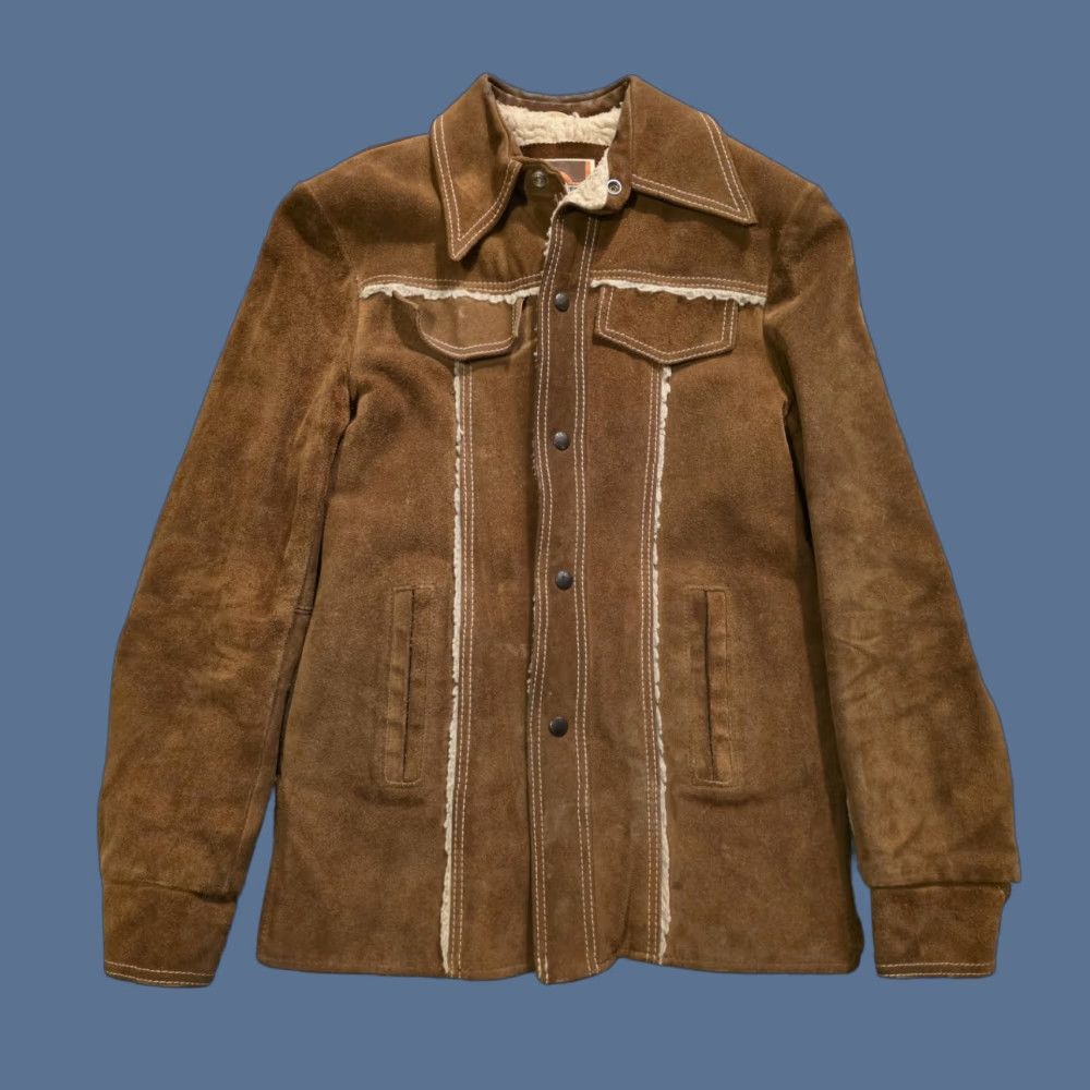 Vintage VINTAGE Pioneer Wear Western Suede Leather Jacket Chore Look Sherpa Lined Men's Small Brown 1970s US Size US S / EU 44-46 / 1 - 1 Thumbnail