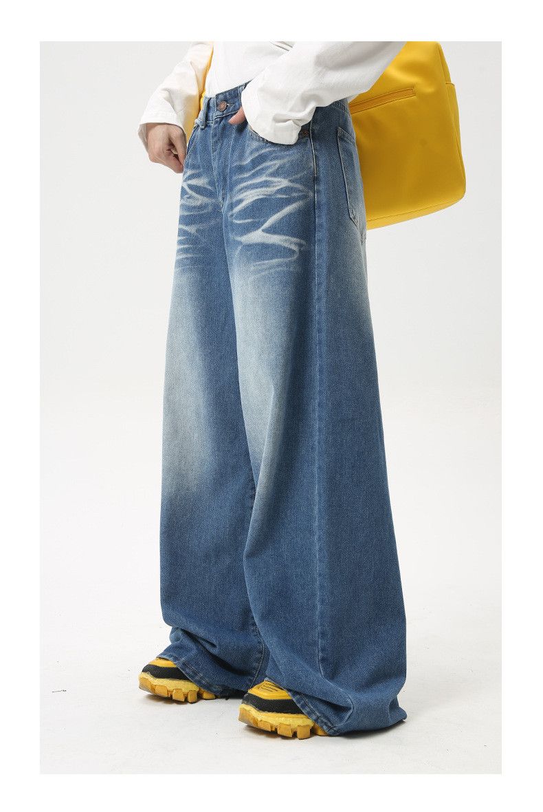 Japanese Brand × Jean Blue Washed Creased Vintage Wide Leg Jeans Size US 32 / EU 48 - 5 Thumbnail