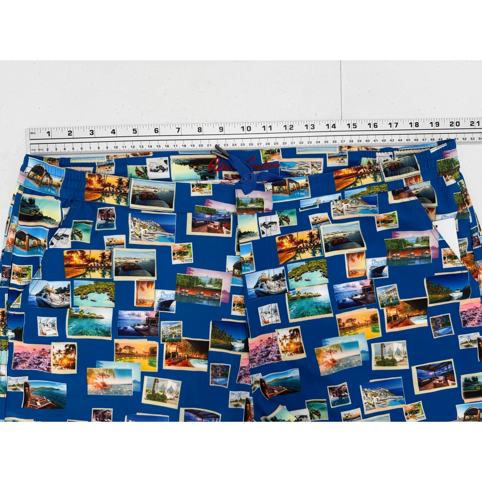 Robert Graham NWT Robert Graham Quick Dry Blue Postcards Swim Trunks Size US 39 - 8 Thumbnail