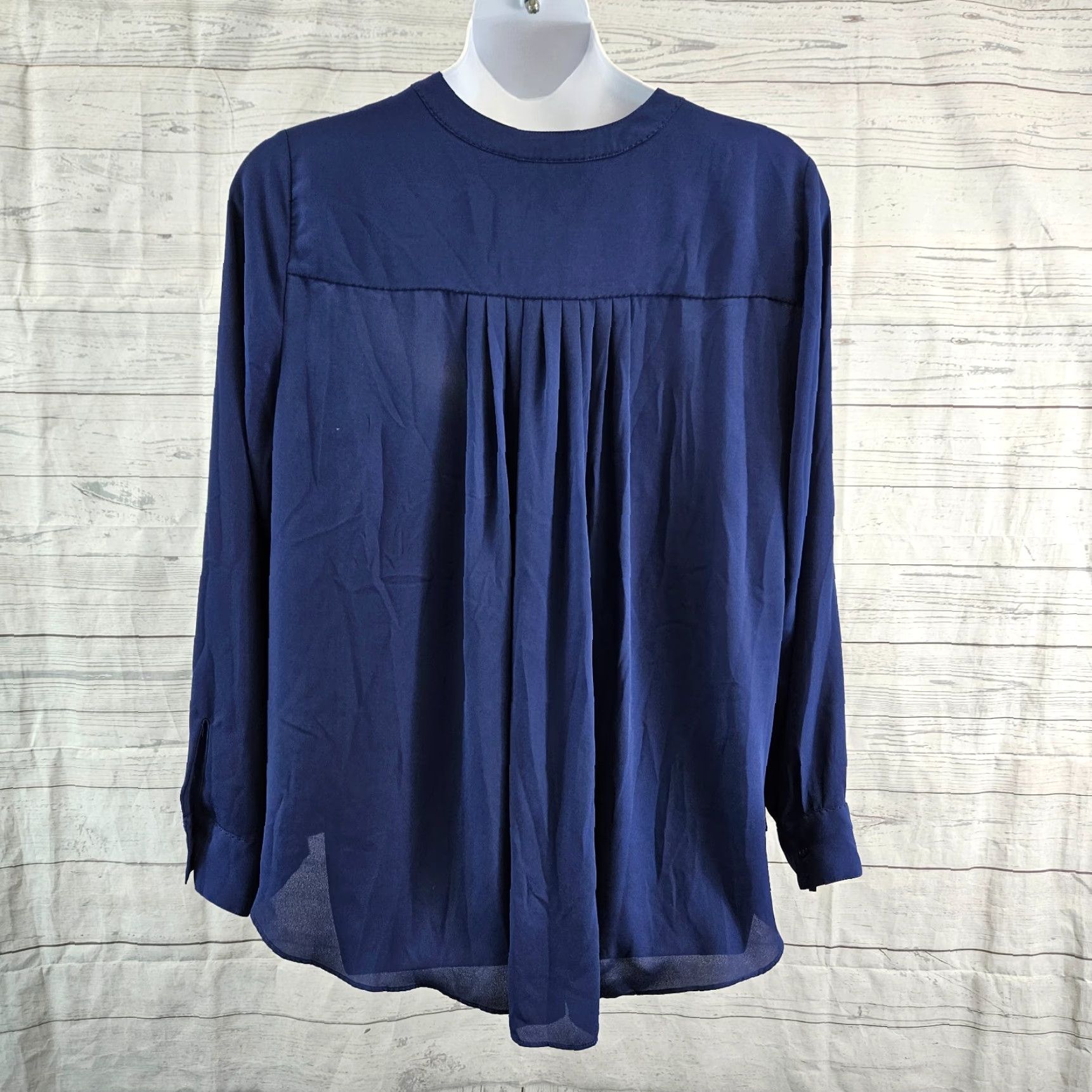 Vintage Lane Bryant Womens Blouse Sz 22/24 Blue Black Stitching Long Sleeve Size 3XL / US 20-22 - 4 Thumbnail