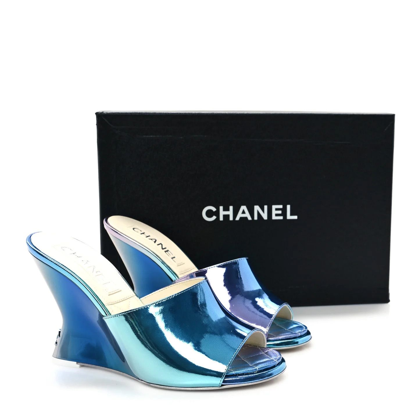 Chanel os11x0126 Laminated Calfskin Wedge Mules in Blue Size US 9 / IT 39 - 7 Thumbnail