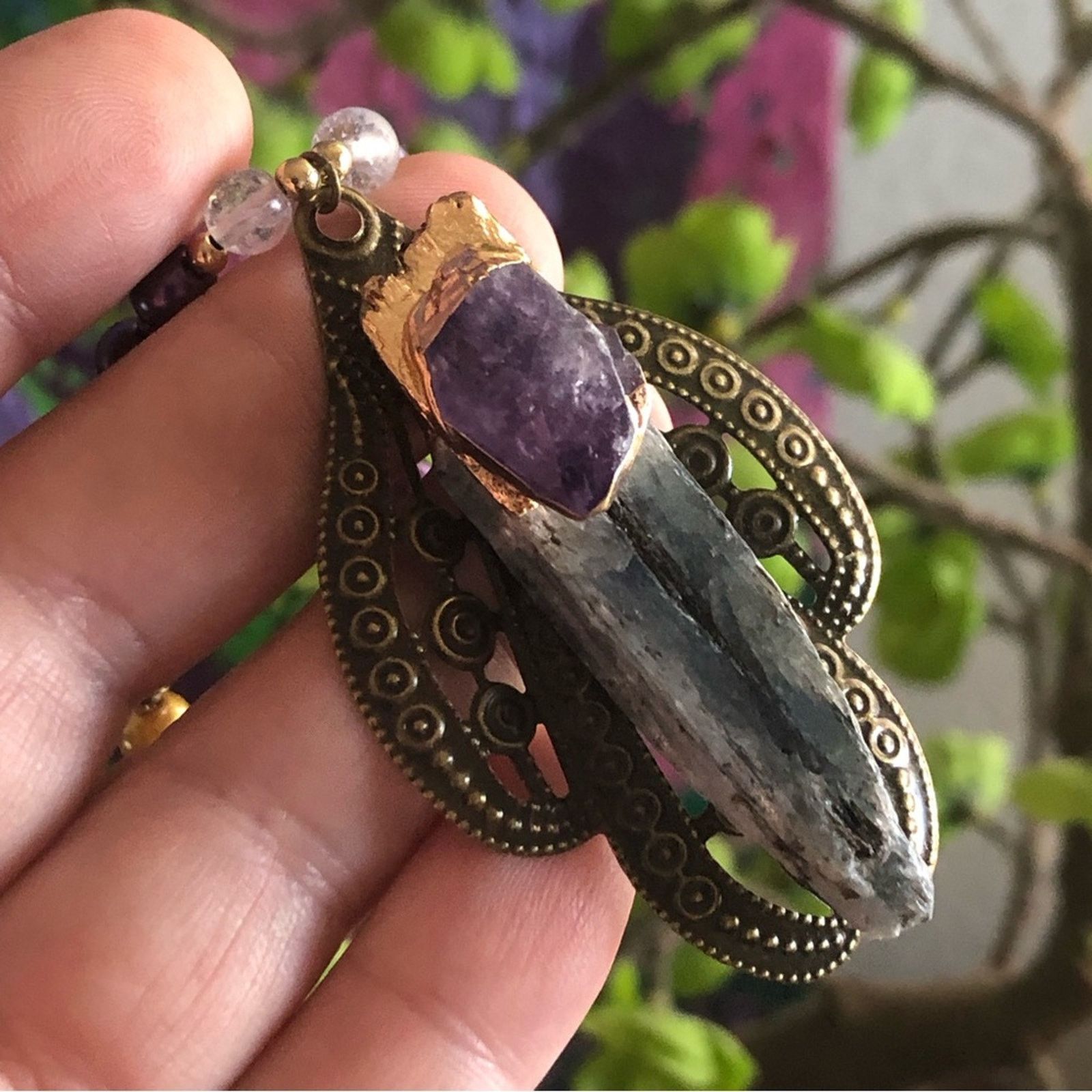 Handmade Handcrafted repurpose kyanite and amethyst Pearl necklace Size ONE SIZE - 10 Thumbnail