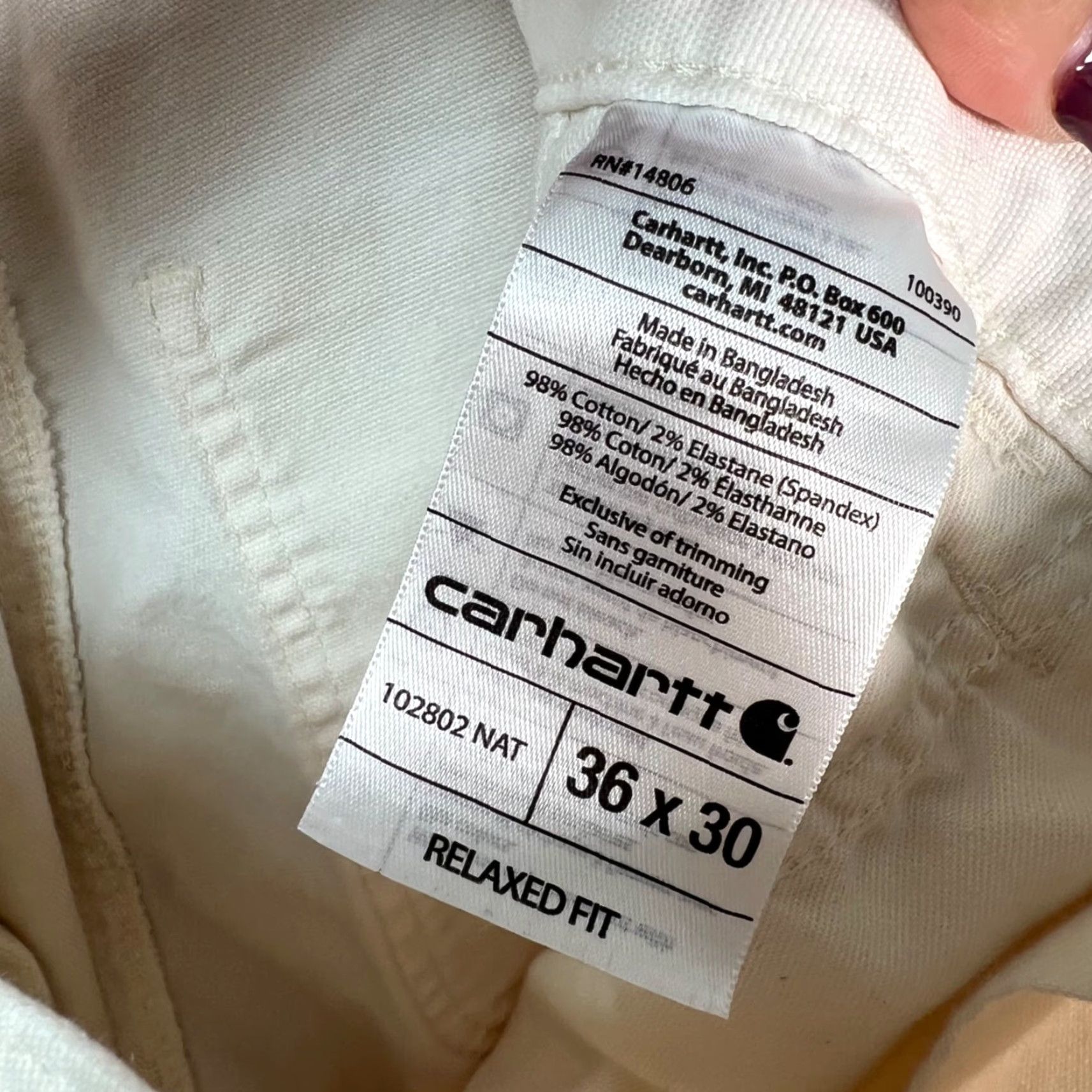 Carhartt VINTAGE Carhartt Relaxed Fit Pants Mens 36 x 25 Off-White Cotton Blend Frayed Hem Work Pants Size US 36 / EU 52 - 4 Thumbnail