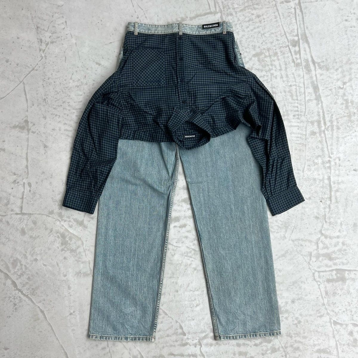 Balenciaga Balenciaga SS21 Hybrid Flannel Shirt Denim Jeans Size US 31 - 3 Thumbnail