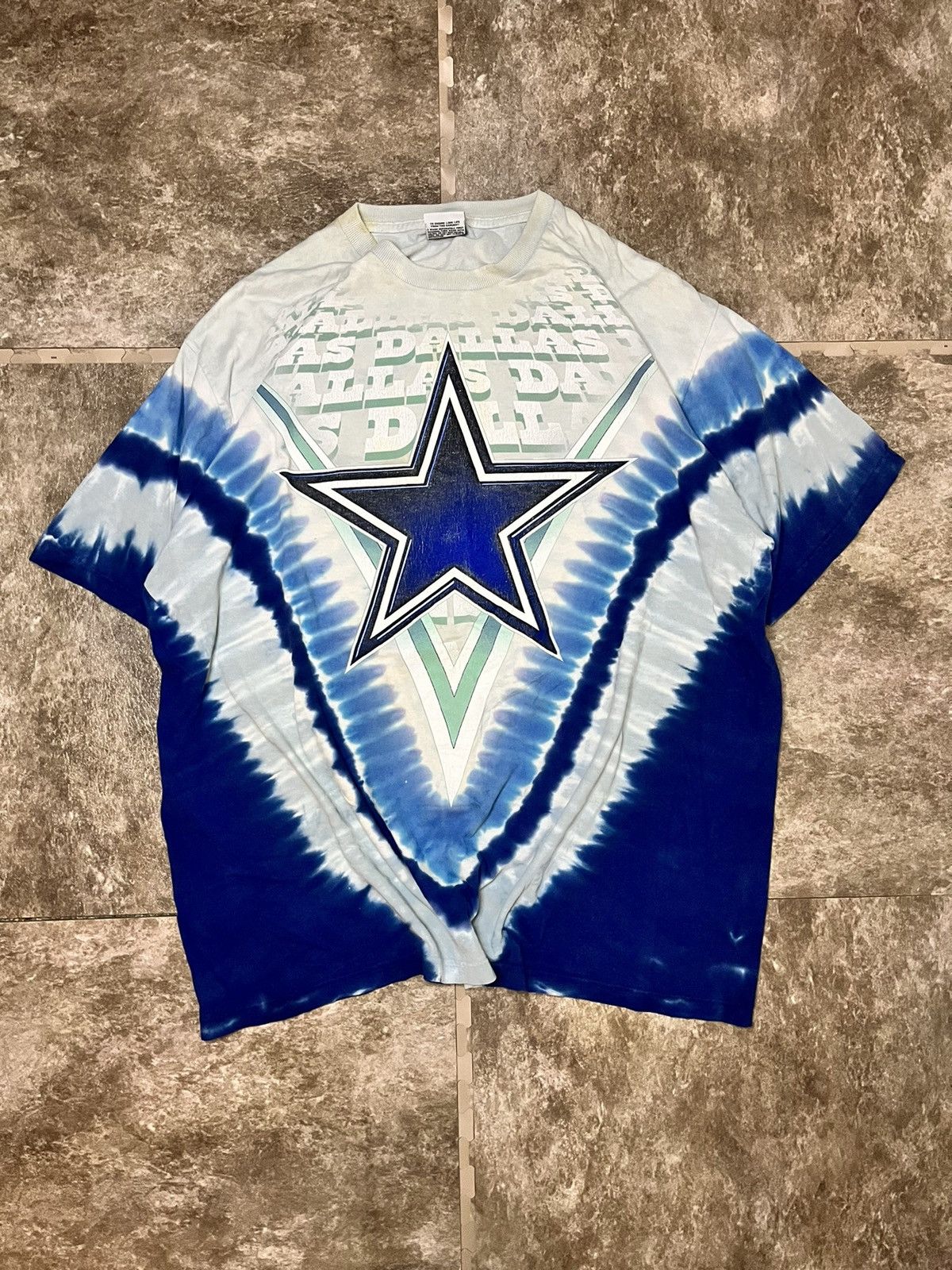 image of Crazy Vintage 90's Liquid Blue Dallas Cowboys Aop T-Shirt, Men's (Size XL)