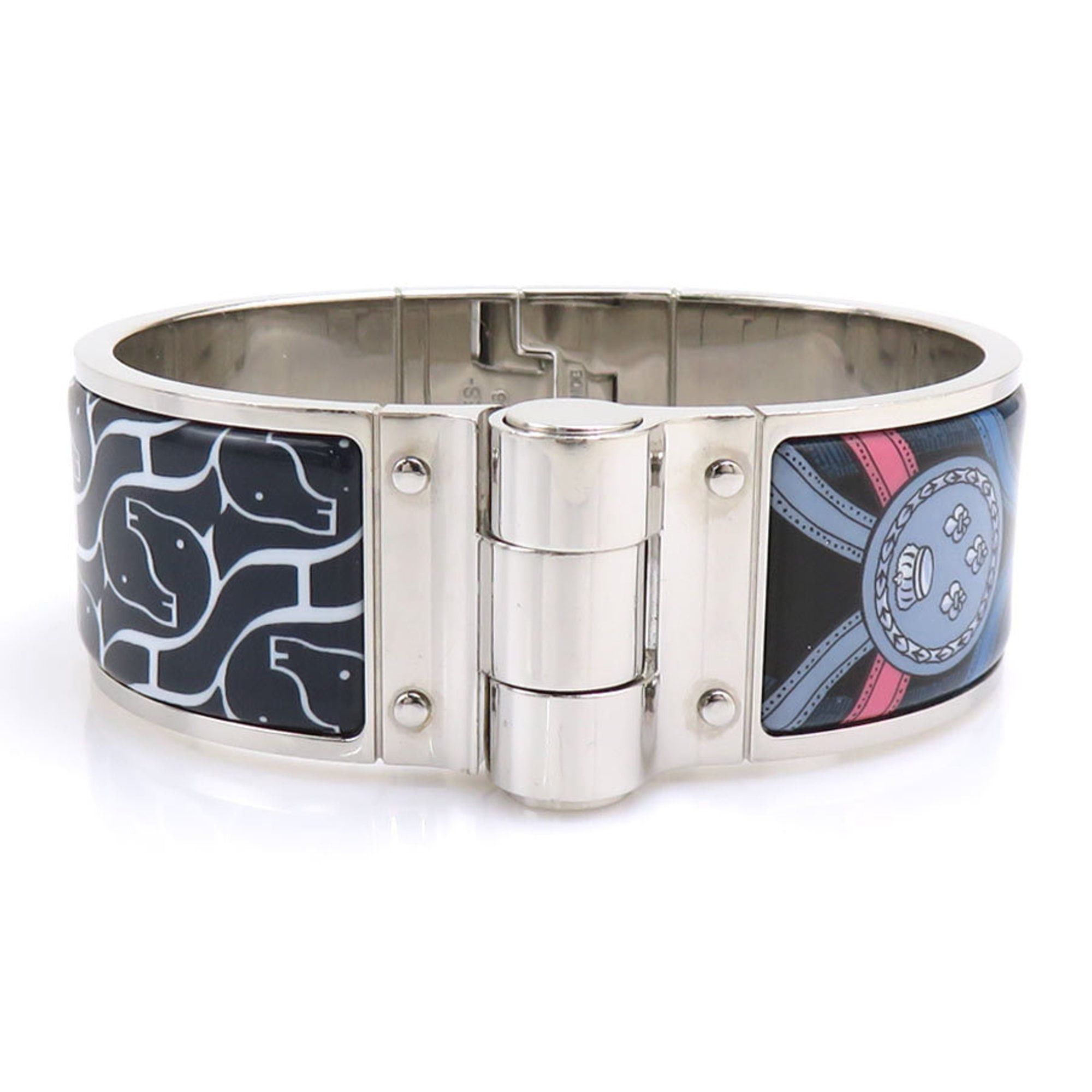 Hermes Hermes Hermès Charnière Bangle Bracelet in Metal/Enamel, Silver/Multicolor, Women's, e61417a Size ONE SIZE - 1 Thumbnail