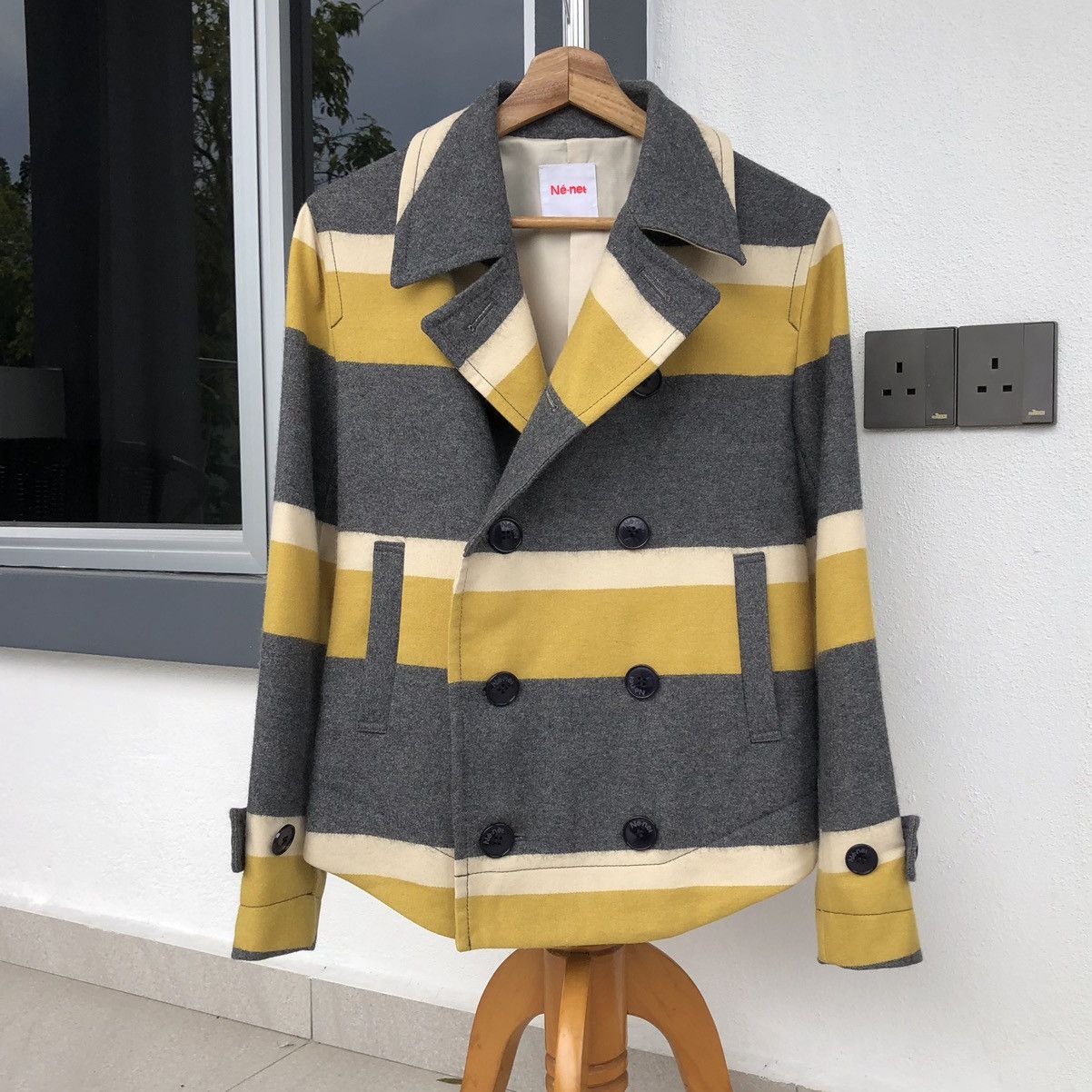 Issey Miyake Issey Miyake Japan Ne-Net Stripes Wool Pea Coat Size M / US 6-8 / IT 42-44 - 1 Thumbnail