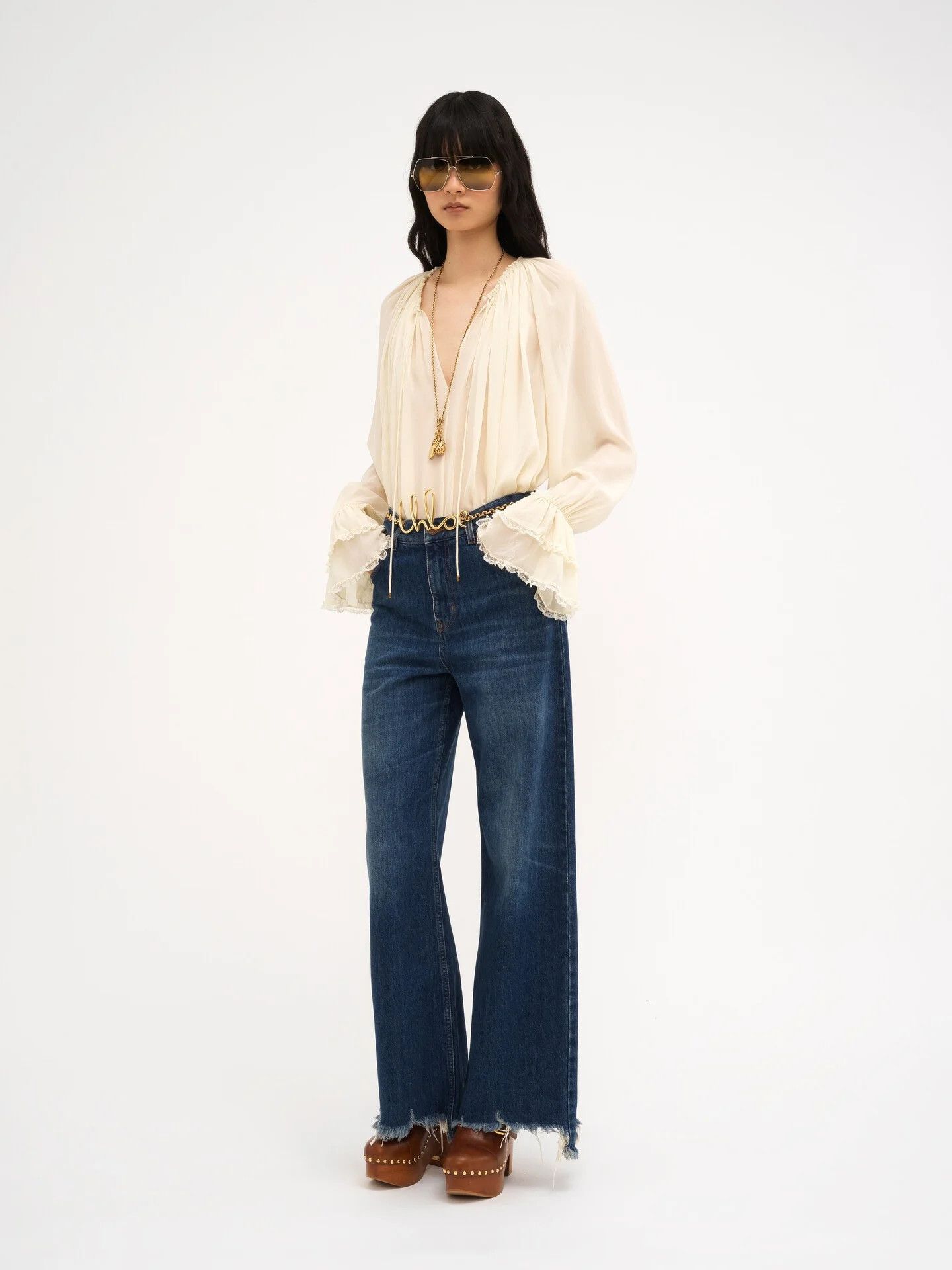 Chloe o1loc1c10226 Cropped Wide-Leg Jeans in Night Blue Size 27" / US 4 / IT 40 - 2 Thumbnail