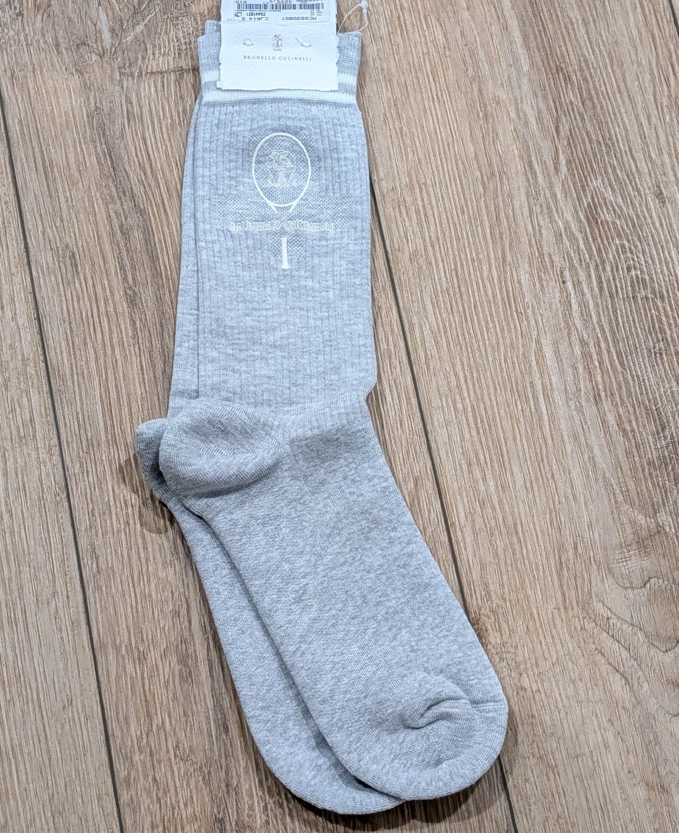 Brunello Cucinelli Brunello Cucinelli Ribbed Logo Crew Socks Pearl Gray Small Size ONE SIZE - 1 Thumbnail
