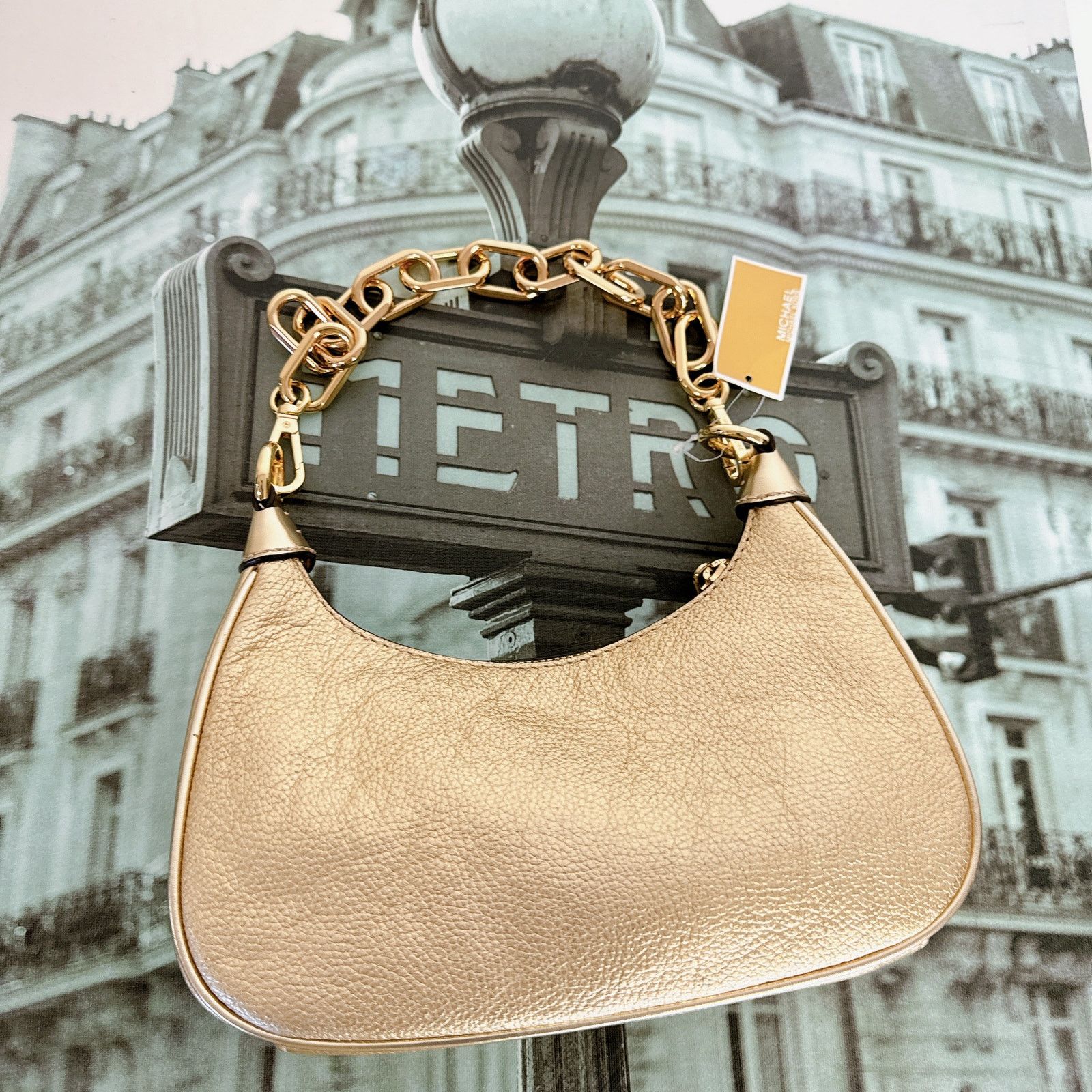Michael Kors Michael Kors 35F3L4CU6M Cora Medium Metallic Leather Shoulde Size ONE SIZE - 3 Thumbnail