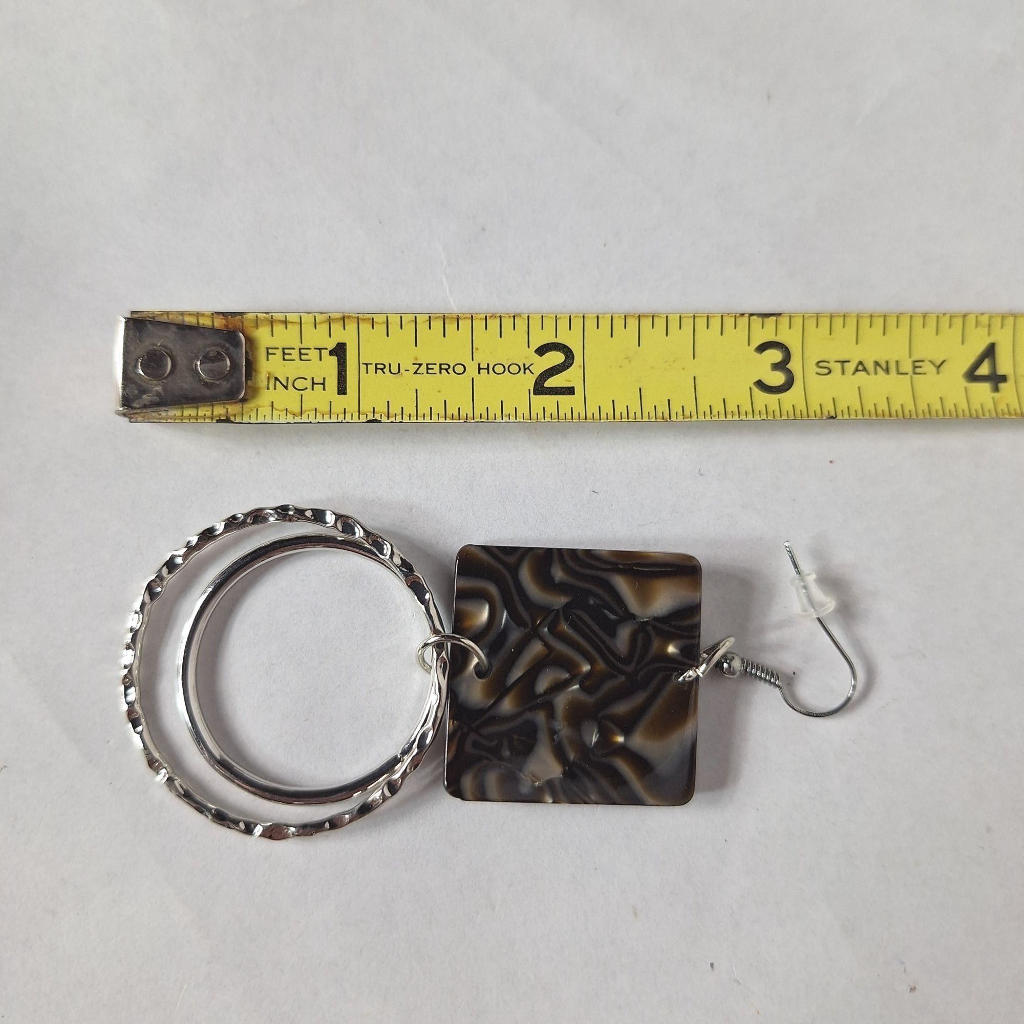 Other Tortoiseshell Square Hoop Earrings Acrylic Resin Silver Dang Size ONE SIZE - 3 Thumbnail