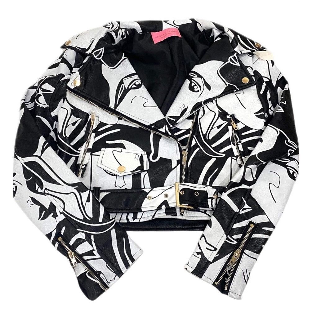 Azalea Wang Azalea Wang Designer Faux Leather Graphic Moto Jacket Size M / US 6-8 / IT 42-44 - 7 Thumbnail