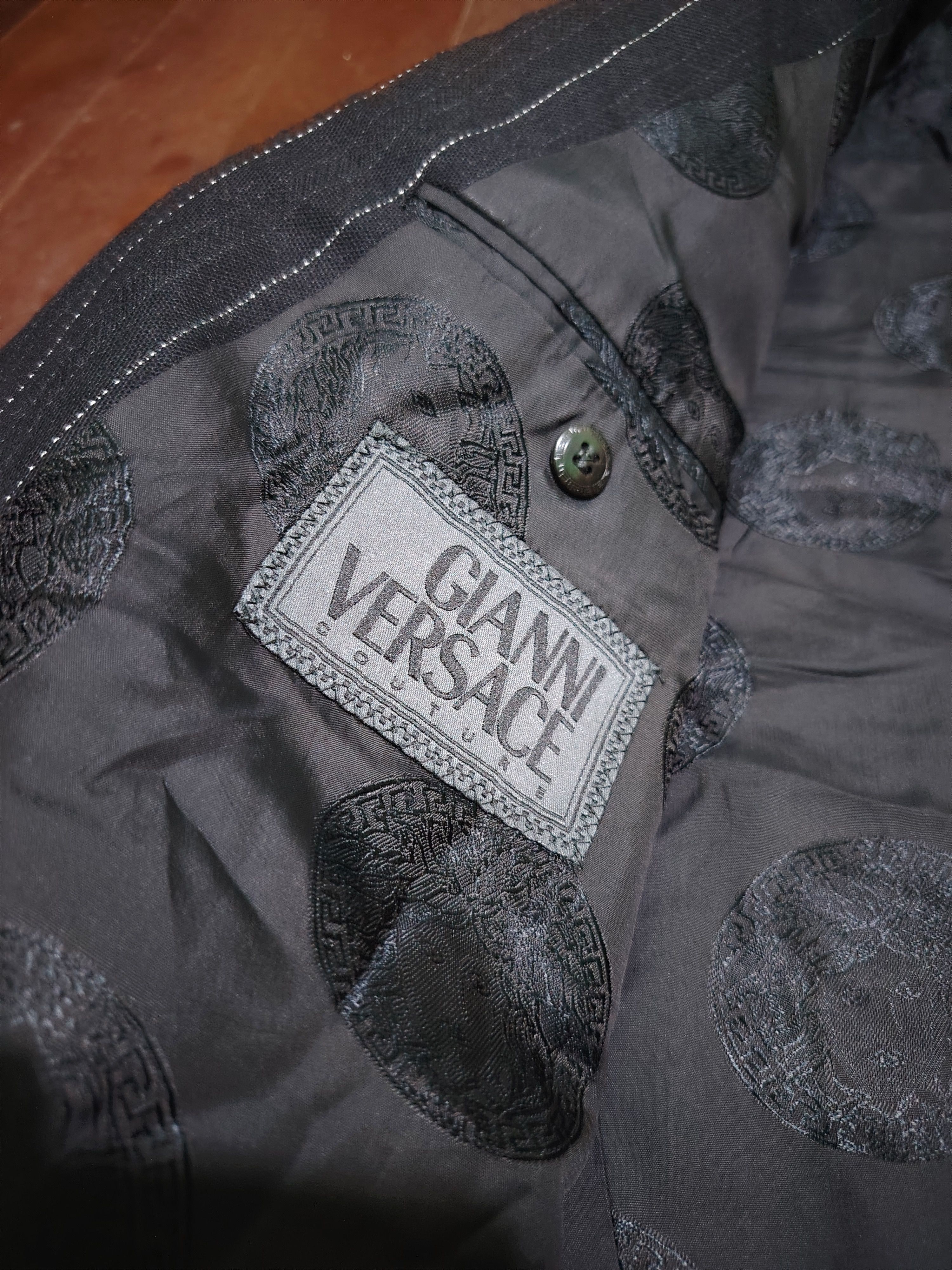 Versace GIANNIVERSACECOUTURE - 90's-WoolPinstripeDoubleBreasted Coat Size 52R - 8 Thumbnail