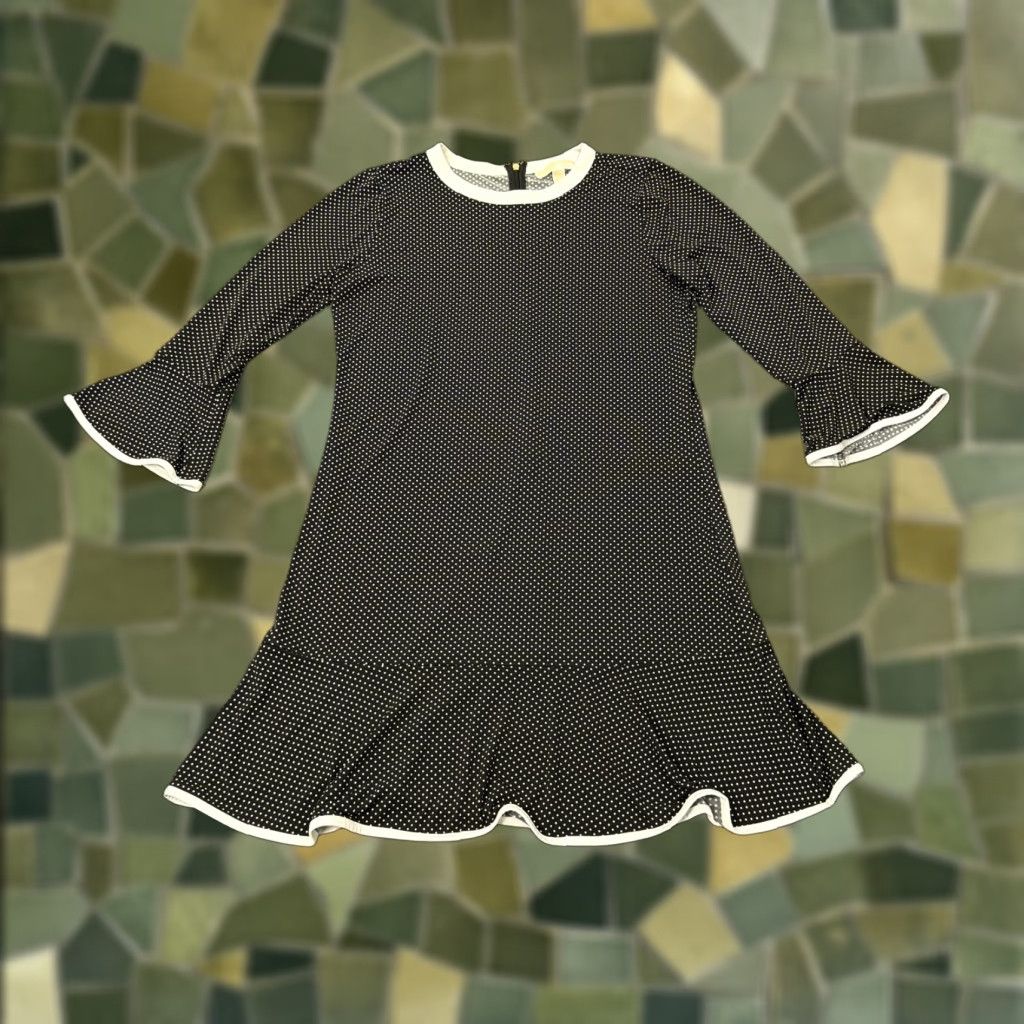 Vintage Michael Kors Dress Womens M Black Polka Dot Bell Sleeve Ruffle Hem Crew Neck Short Dress Size M / US 6-8 / IT 42-44 - 1 Thumbnail