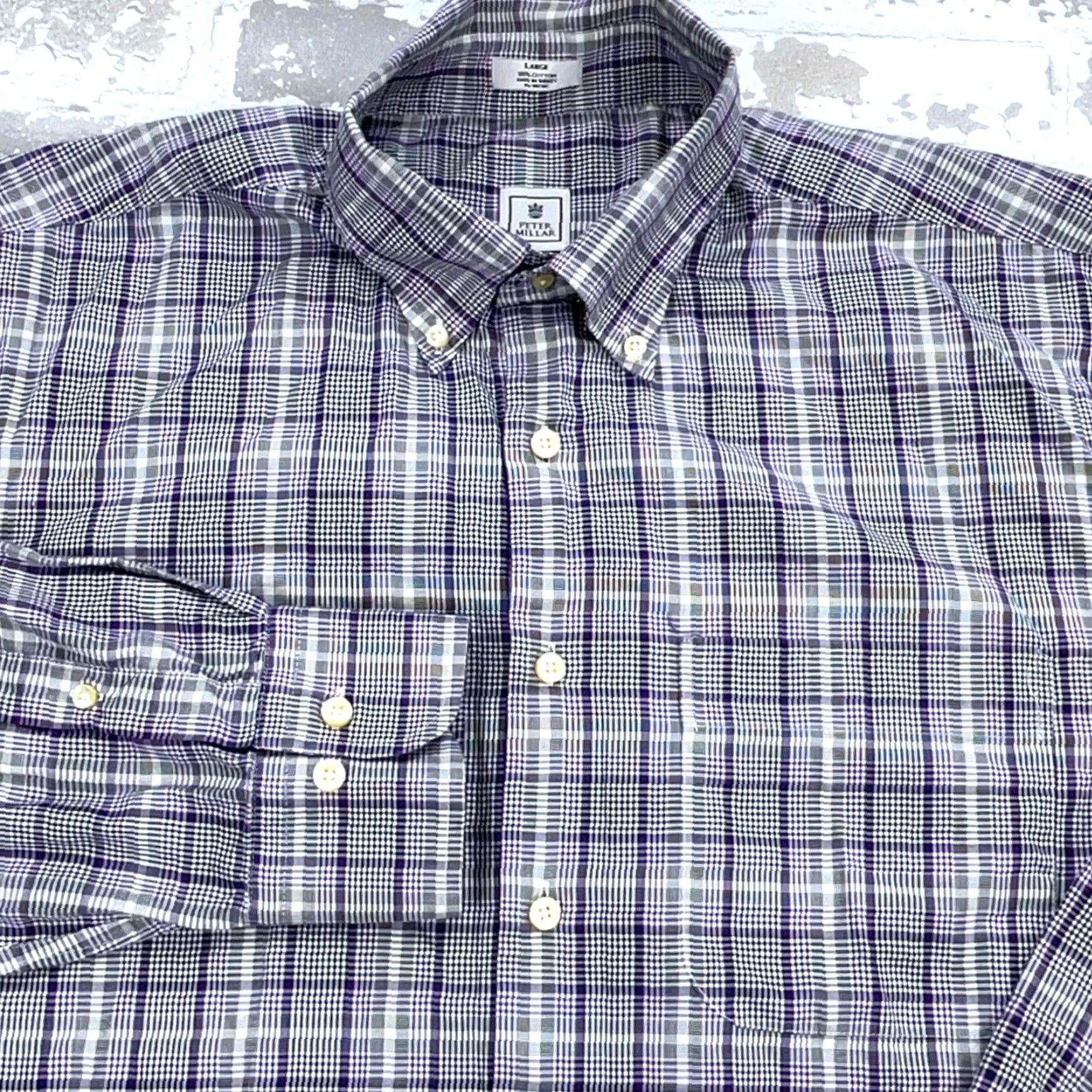 Peter Millar Peter Millar Shirt Men L Purple Button Up Plaid Dress Poplin Flat Pocket Size 42R - 2 Thumbnail