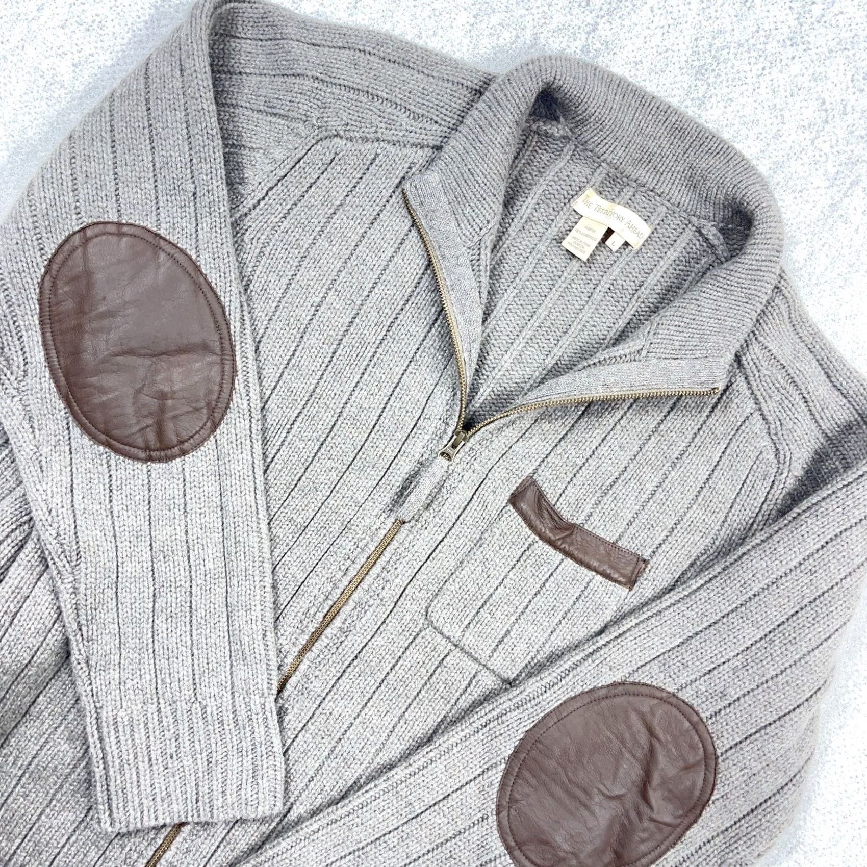 The Territory Ahead Territory Ahead Sweater Men Large Tan Lambswool Full Zip Cardigan Size US L / EU 52-54 / 3 - 2 Thumbnail