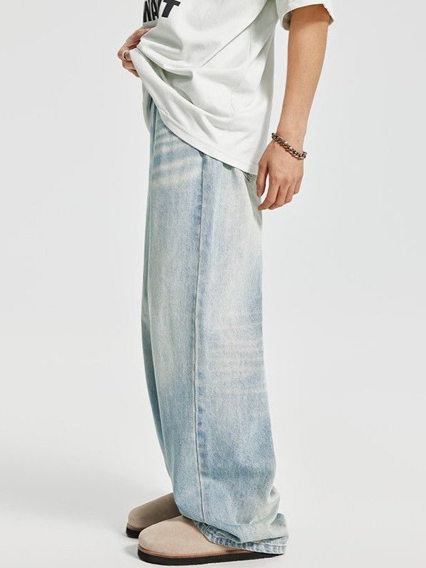 Japanese Brand Men's Clean-Fit Straight-Leg Washed & Distressed Jeans Size US 32 / EU 48 - 4 Thumbnail