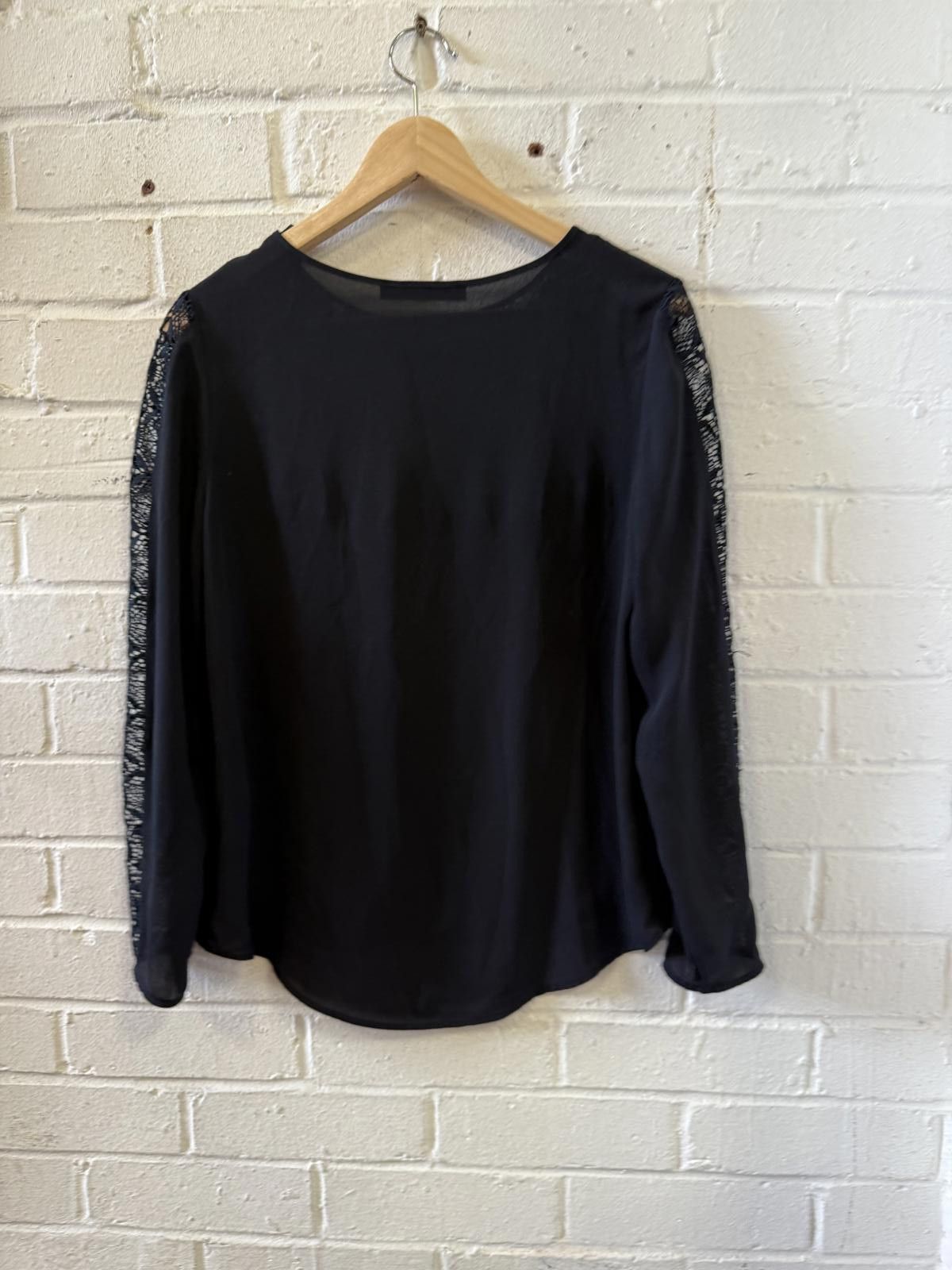 Designer Zara Basic Black Lace Detail Long Sleeve Blouse, Size M Size M / US 6-8 / IT 42-44 - 4 Thumbnail