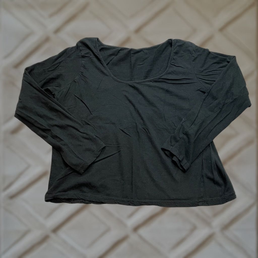 Vintage VINTAGE Unbranded Shirt Womens M Scoop Neck Long Sleeve Basic Soft Lightweight Top Black - Regular Fit, Cotton Knit, Casual, 90s, Ladies Size M / US 6-8 / IT 42-44 - 1 Thumbnail