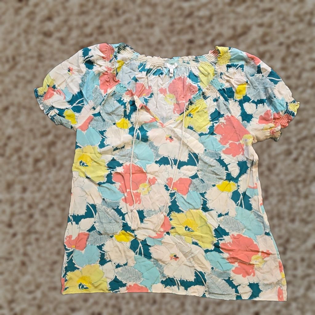Joie Joie Top Shirt Womens Medium Green Pink Silk Floral Short Sleeve Career Size M / US 6-8 / IT 42-44 - 1 Thumbnail