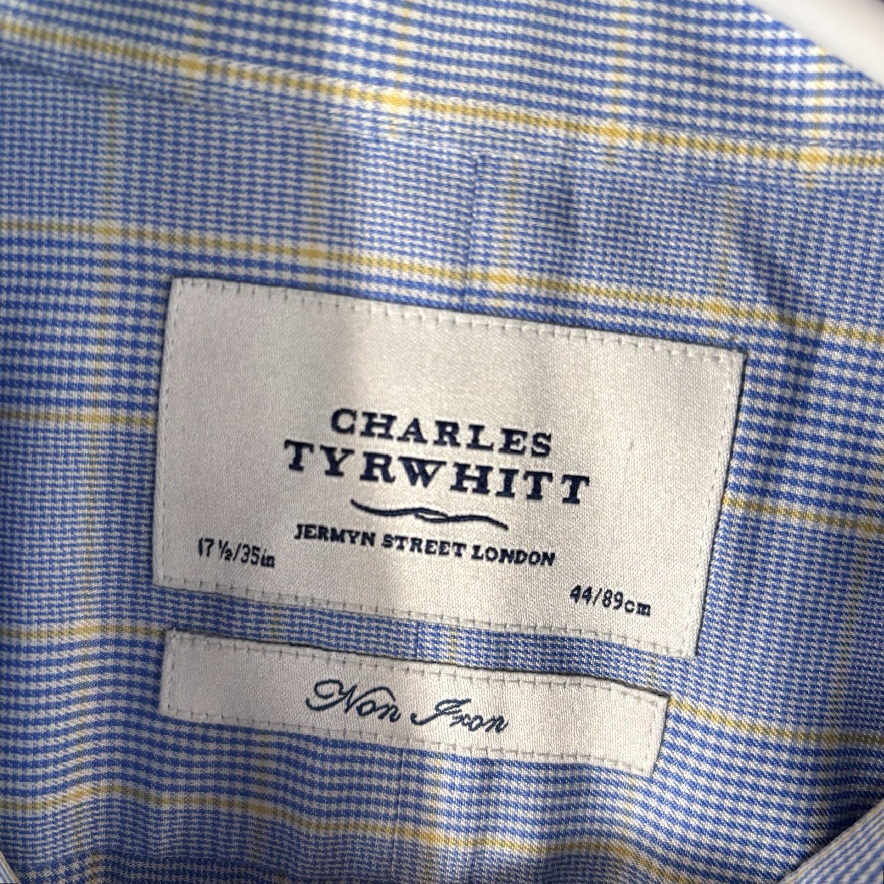 Charles Tyrwhitt Charles Tyrwhitt Shirt Mens 17.5/35 White Blue Glen Check Long Sleeve Non-Iron Dress Shirt Slimming Classic Regular Button Cuff Size US XXL / EU 58 / 5 - 3 Thumbnail