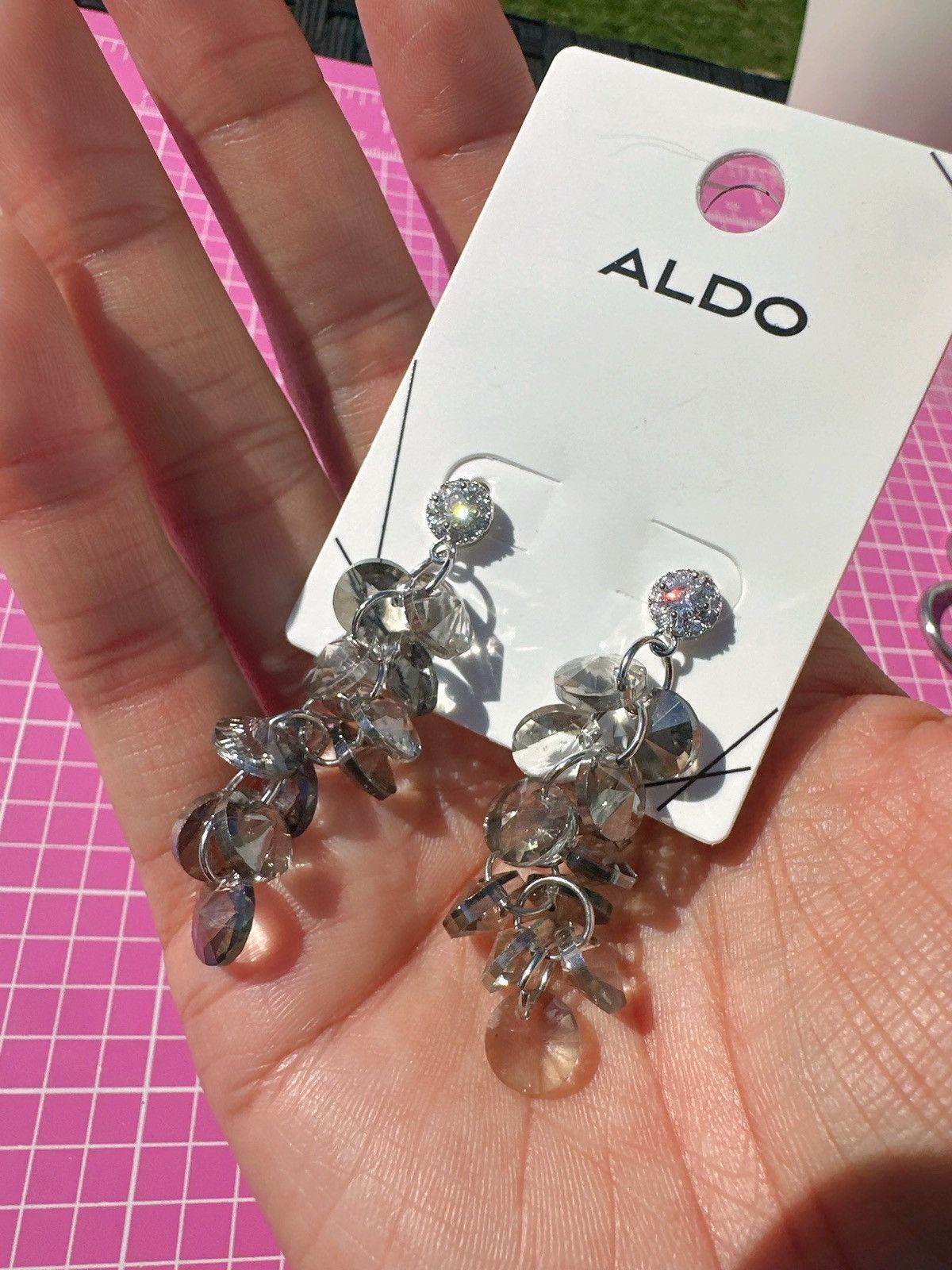 Designer Aldo silver tone gray crystals Elegant Dangle Earrings tasse Size ONE SIZE - 2 Thumbnail