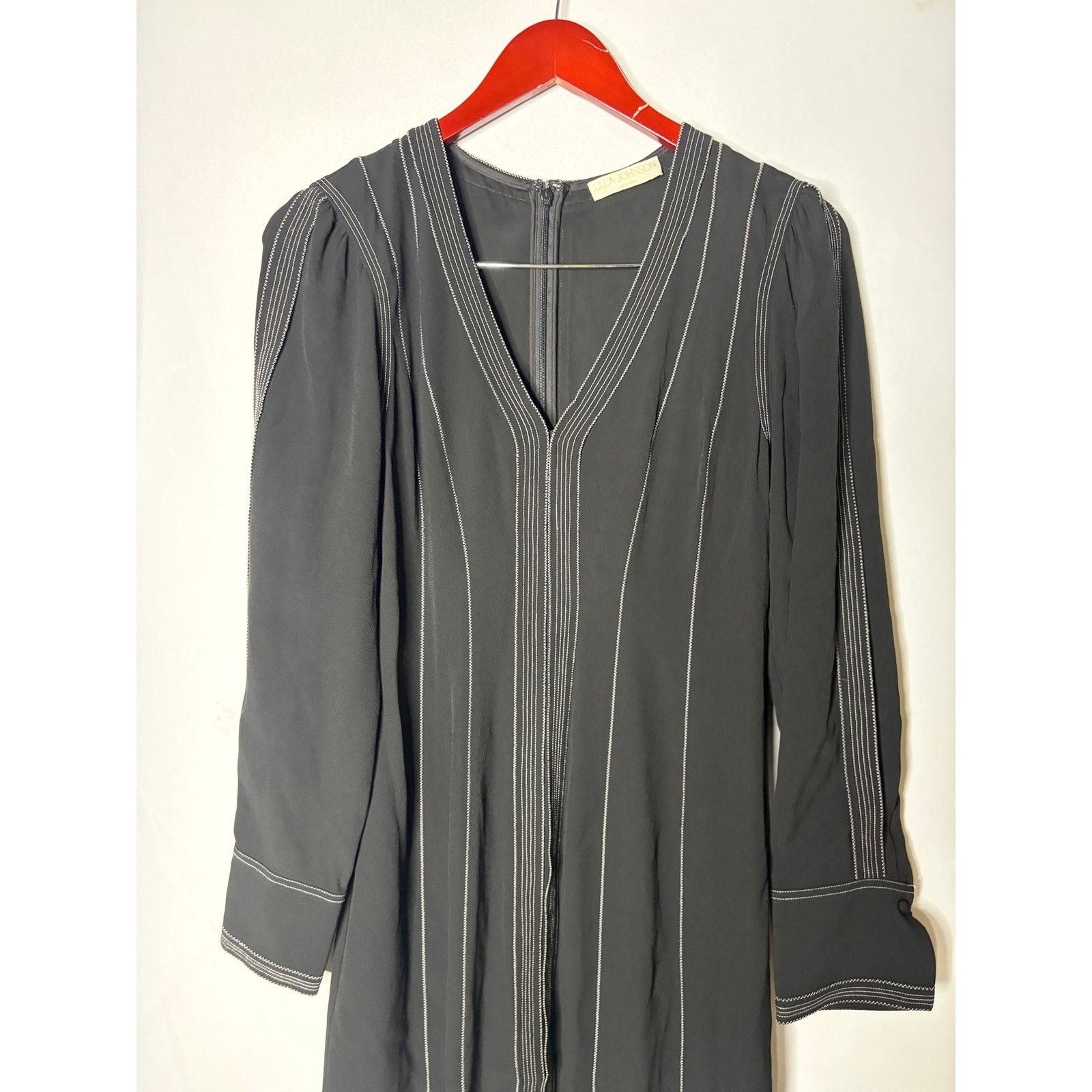 Ulla Johnson Ulla Johnson Black crepe midi dress white trim long sleeves Size S / US 4 / IT 40 - 3 Thumbnail