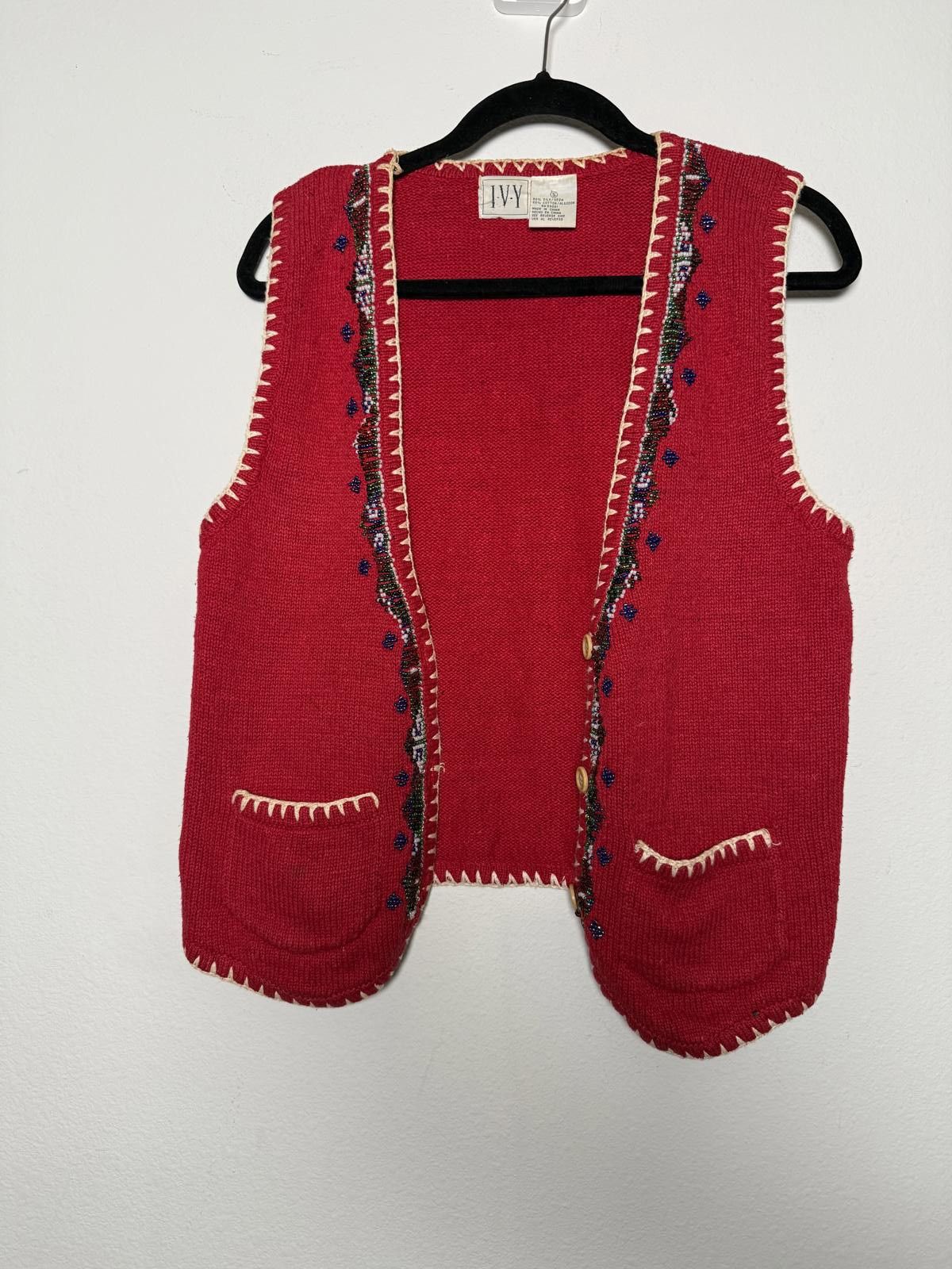 Ivy Park Red Knit Women's Sweater Vest with Embroidered Trim and Pock Size S / US 4 / IT 40 - 3 Thumbnail