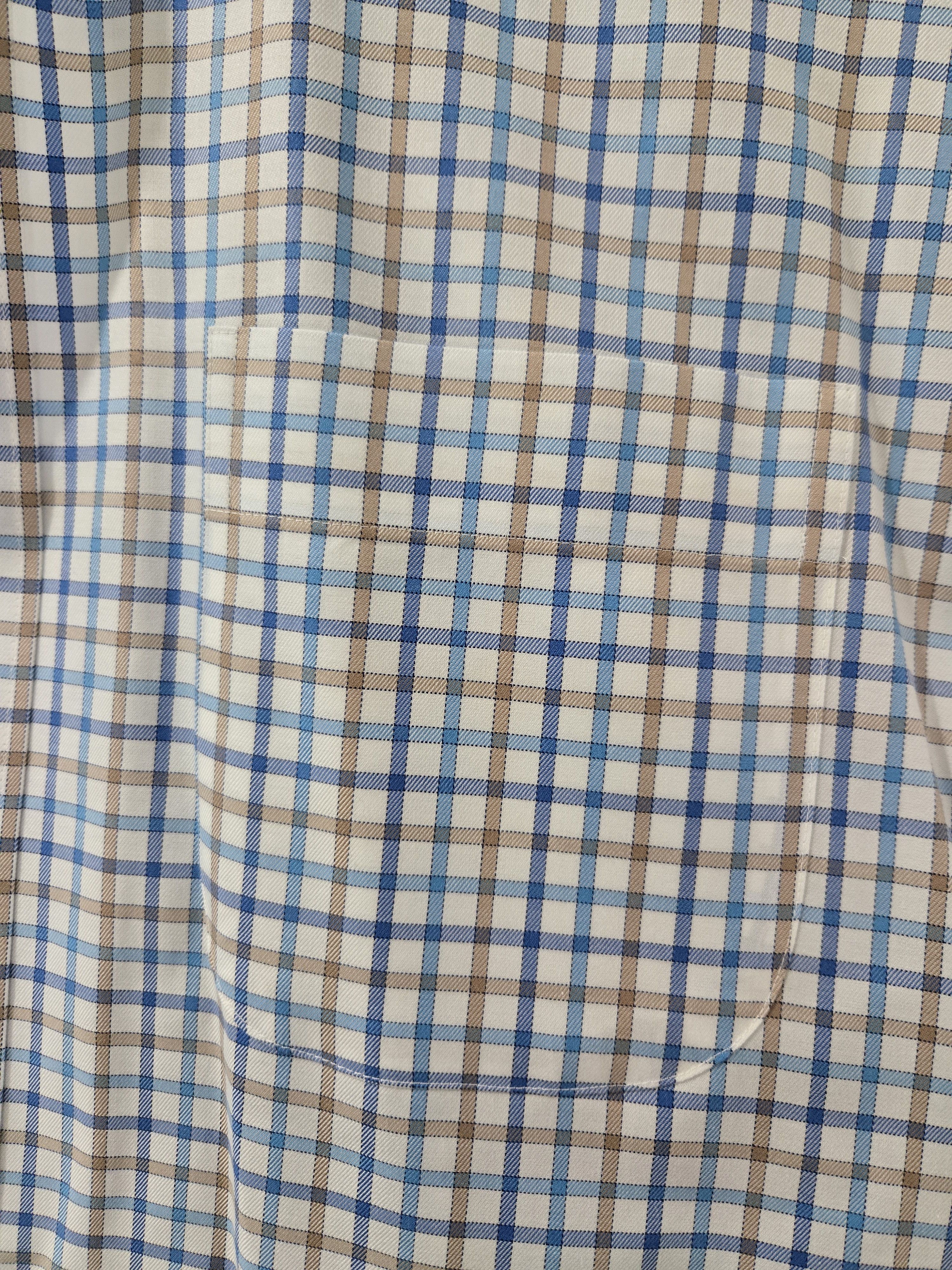 Peter Millar Peter Millar Men's Nanoluxe Twill Tan, and blue Check shirt Size US XL / EU 56 / 4 - 6 Thumbnail