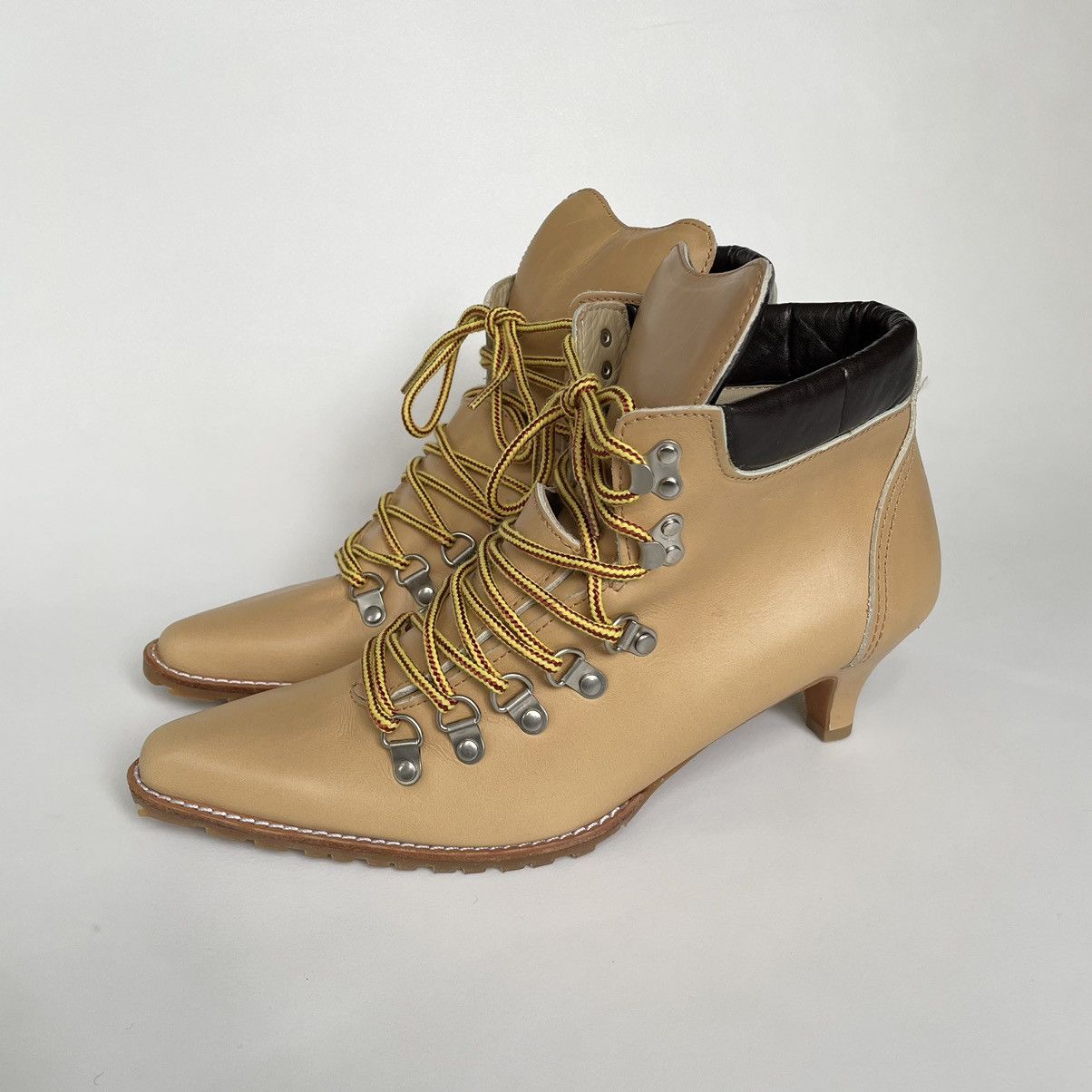 image of Comme Des Garcons x Junya Watanabe Stiletto Heel Shoes ‘Timberland’ Boots in Wheat Nubuck, Women's 