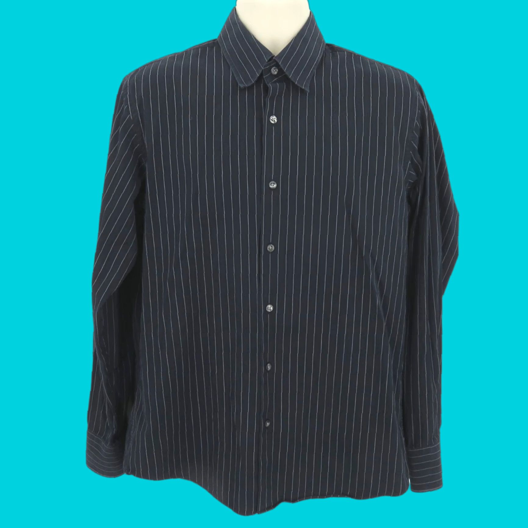 Hugo Boss HUGO BOSS Men Dress Shirt Striped Blue White Black 16.5 34/35 Collared Button Long Sleeve Regular Size 16.5 Size US XL / EU 56 / 4 - 1 Thumbnail