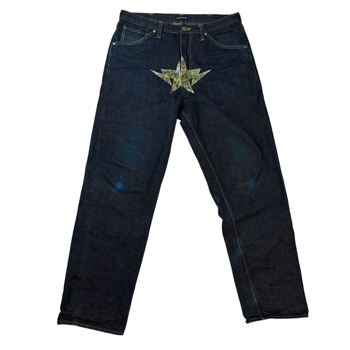 Bape A Bathing Ape Front Star Denim Straight Pants y2k Size US 31 - 1 Thumbnail