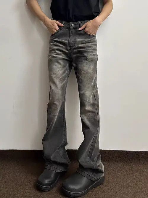 VIBE Aged Street Hip Hop Heavy Y2K Wash Micro Flare Jeans Size US 34 / EU 50 - 2 Thumbnail