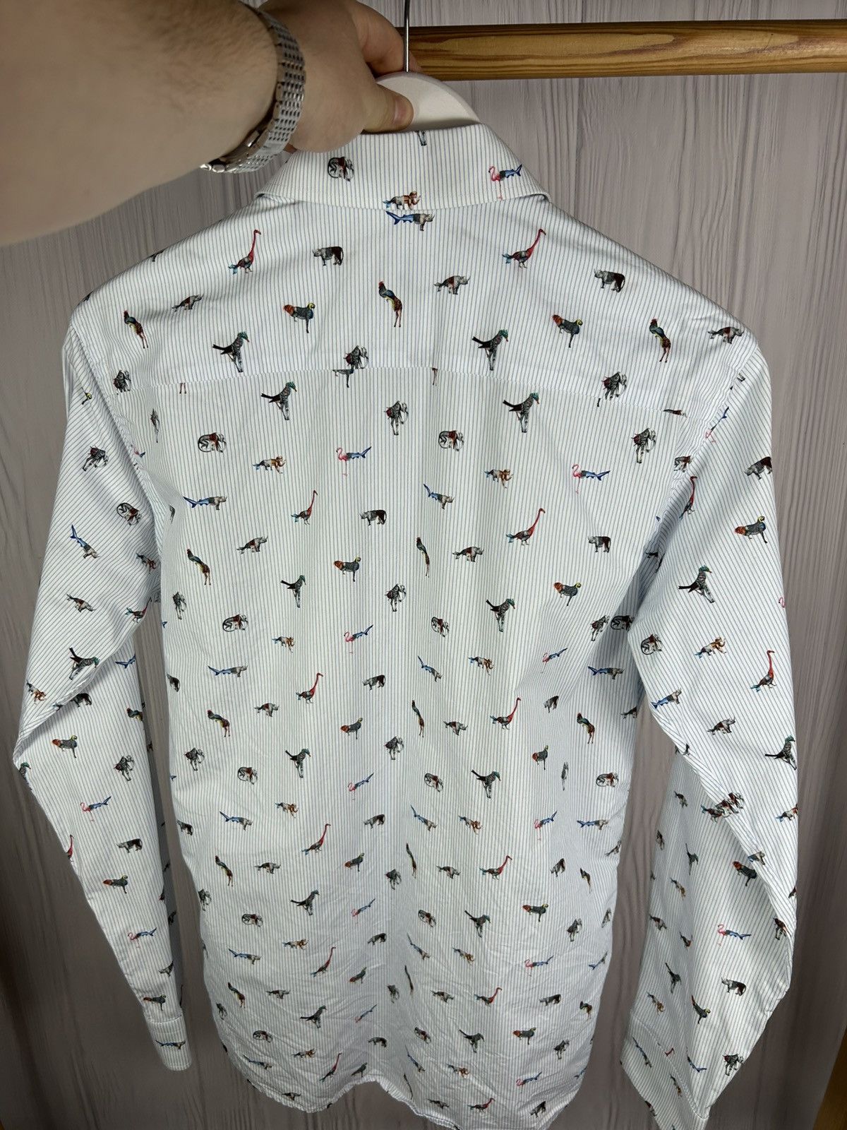 Eton ETON Blue Stripe Animal Print Shirt Size 38/15 Size US S / EU 44-46 / 1 - 8 Thumbnail