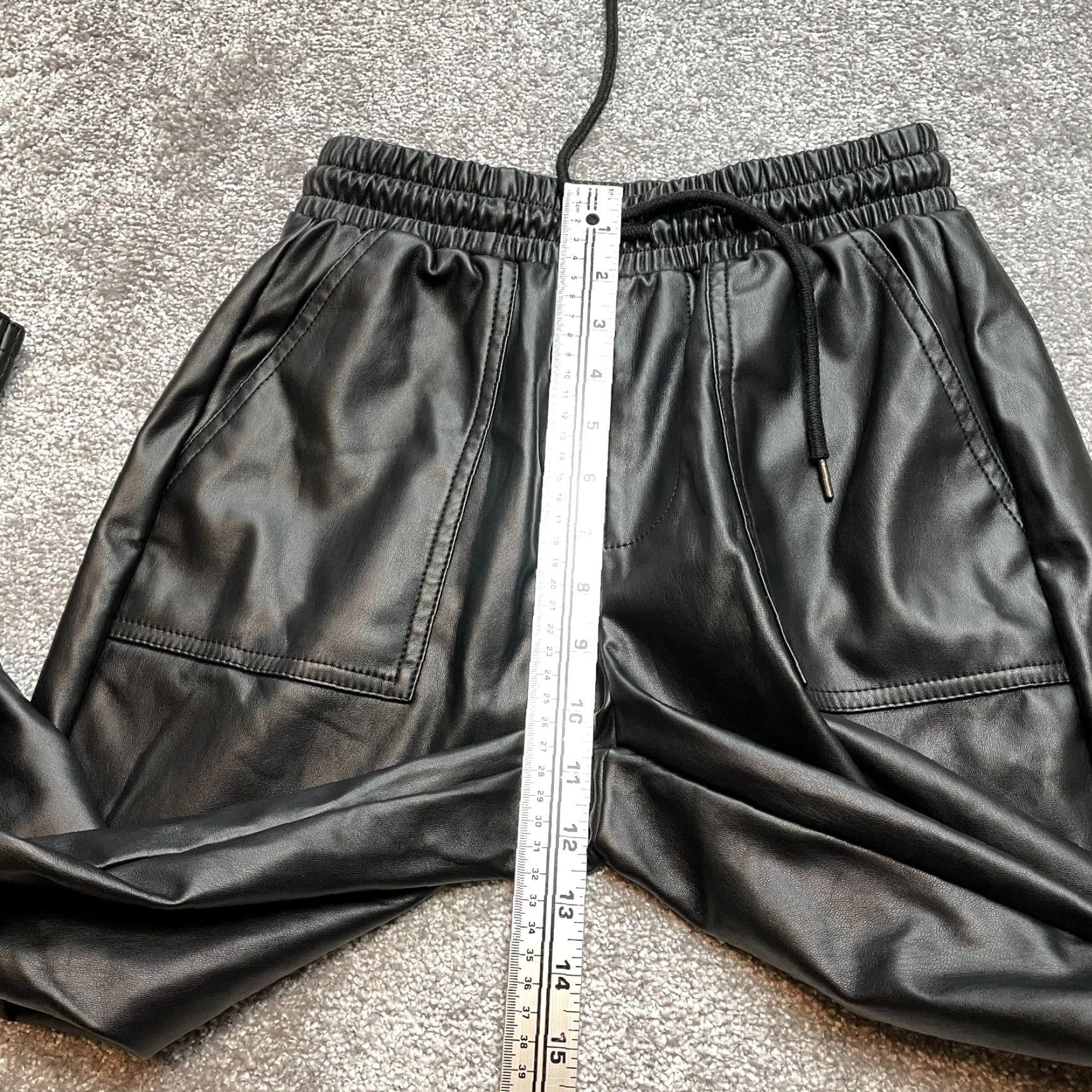 BCBGeneration BCBGGeneration Jogger Pants Womens XS Black Faux Leather Stretch Taper 24x26 Size 42" / US 20 - 4 Thumbnail