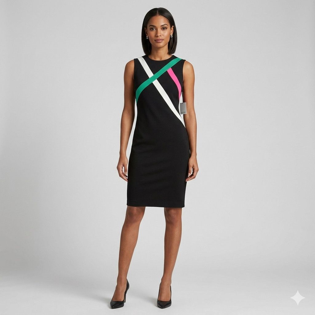 Calvin Klein Calvin Klein Size 8 Dress Black Striped Bodycon Artsy Sleeve Size M / US 6-8 / IT 42-44 - 4 Thumbnail