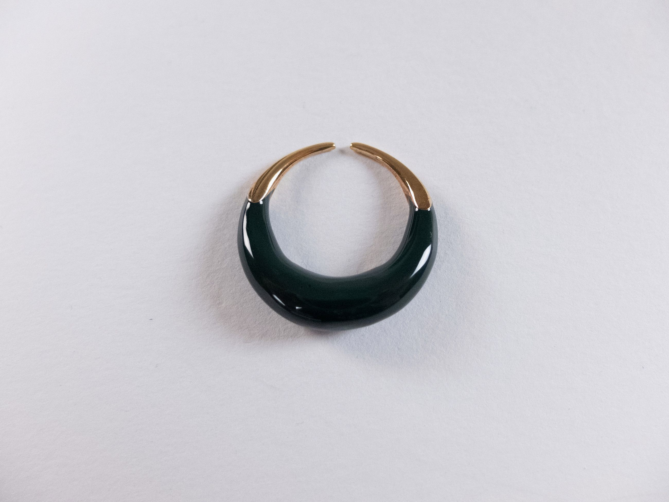Bottega Veneta BOTTEGA VENETA Spine dark green sculptural silver ring 7 15 Size ONE SIZE - 5 Thumbnail