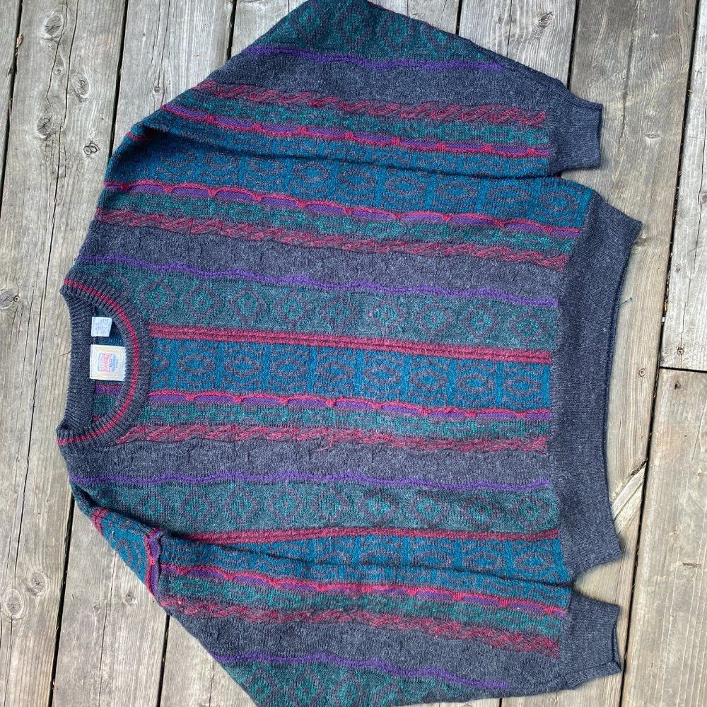 Coogi × Vintage Vintage 1980s Riggins Coogi Style Knit Sweater Medium Size US M / EU 48-50 / 2 - 5 Thumbnail