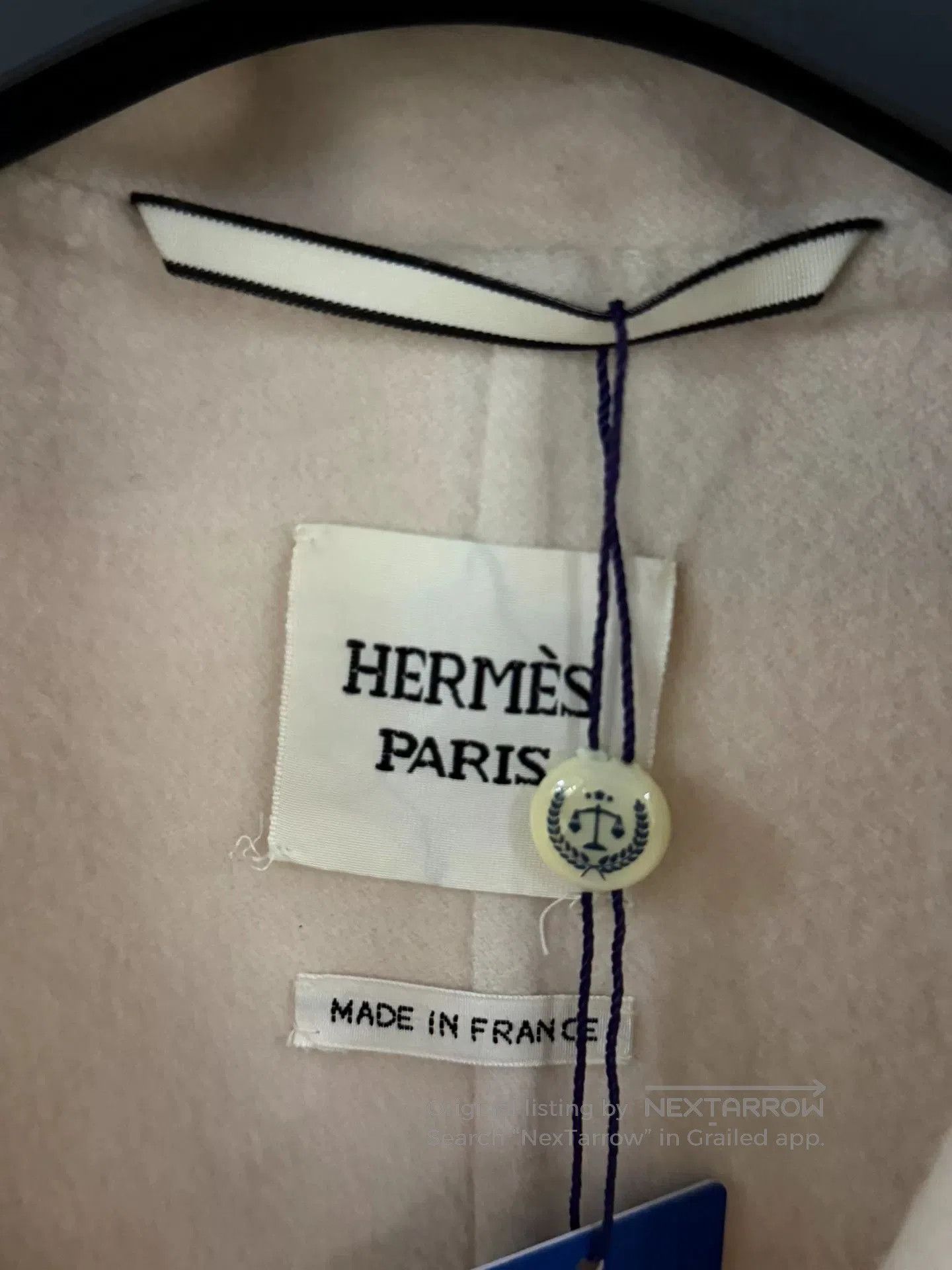 hermes white cashmere long coat with leather.