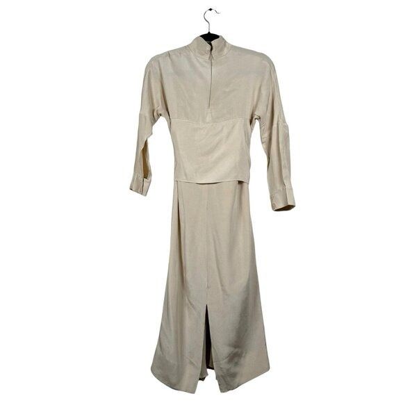 Designer × Tibi TIBI Tie-Belt Cream/Beige Women's Sz 4 Long Sleeve, Mock Nec Size S / US 4 / IT 40 - 5 Thumbnail